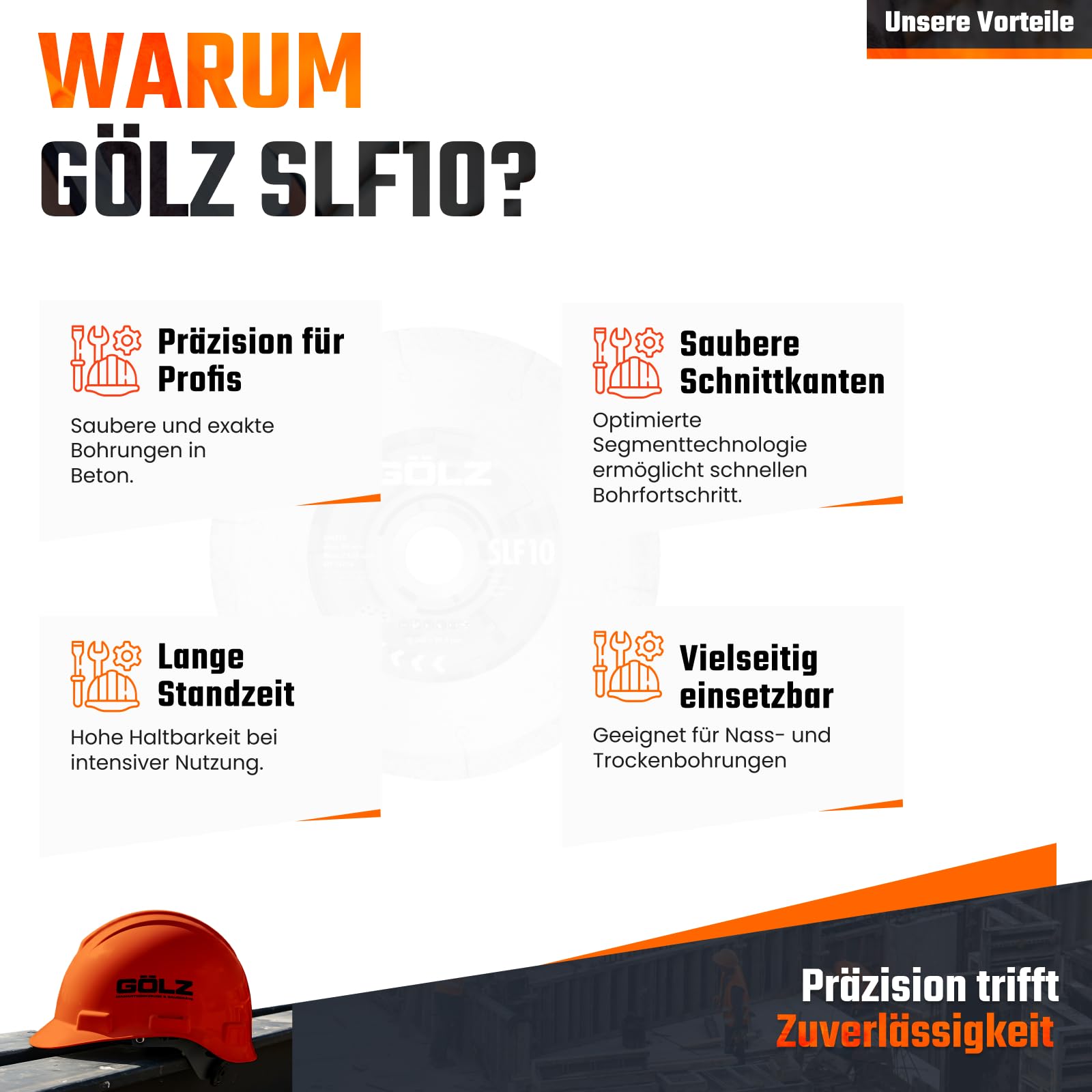 GÖLZ Diamant Trennscheibe SLF10 Ø200 x 25,4 mm, Diamantscheibe für Fliesen, Keramik, Steinzeug, dünnen Granit & Marmor, Premium Qualität Made in Germany