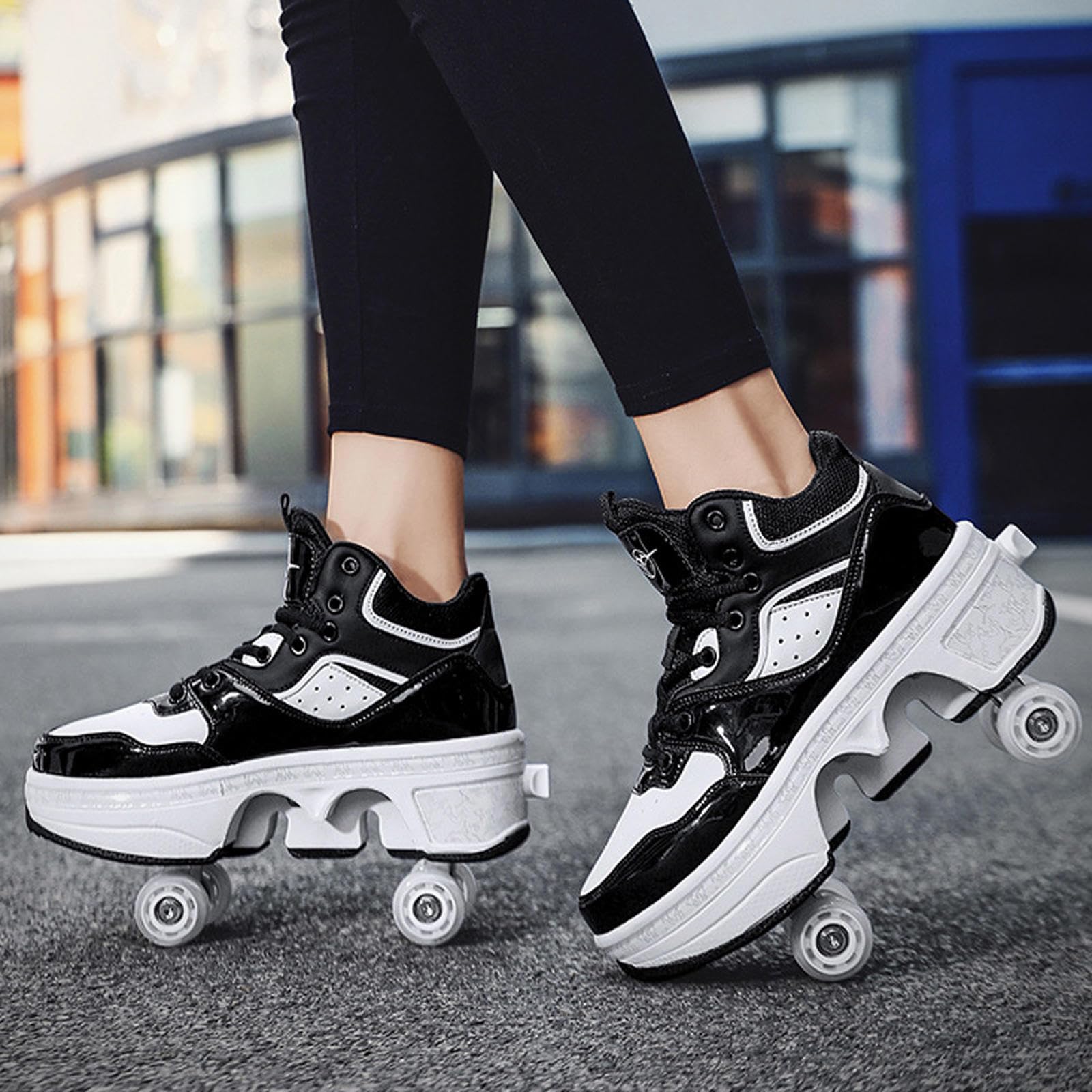 Chaussures de Patin à roulettes, Chaussures de Sport Multifonctions 2 en 1 avec Roues, Chaussures de Patin à roulettes escamotables Skateboard Roller Shoes