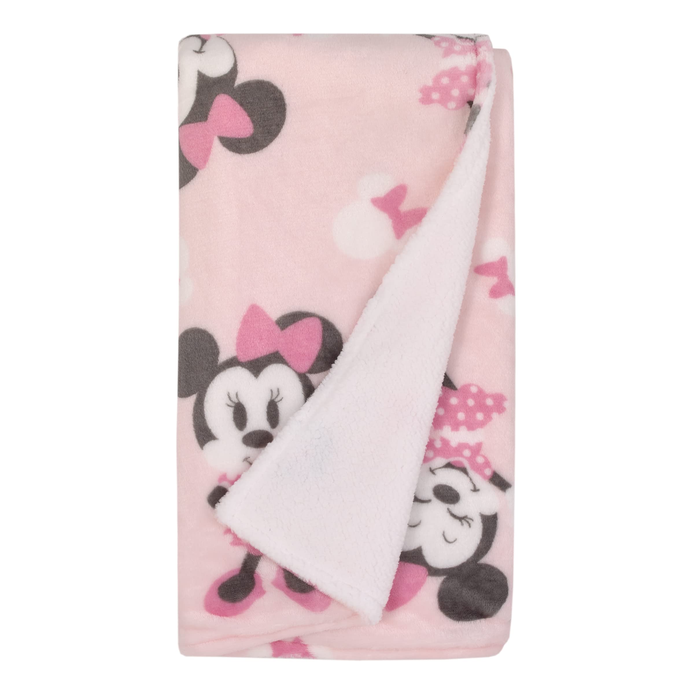 NoJo Disney Minnie Mouse Pink, White and Black Bows Super Soft Sherpa Baby Blanket