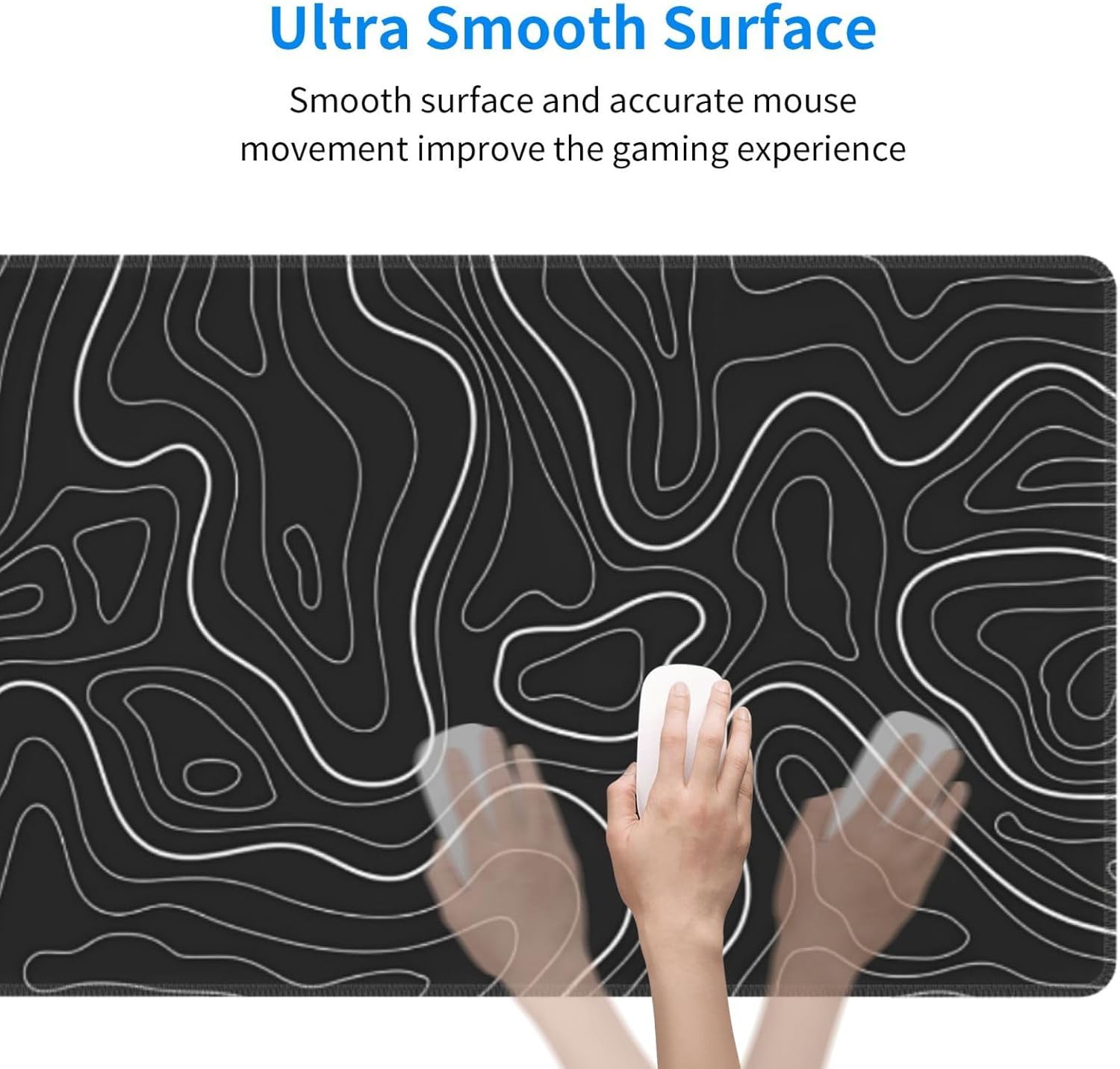 Extended Gaming Mouse Pad, Large Gaming Mouse Waterproof with Stitched Edges, Non-Slip Desktop Pad for Home and Office, Level Up Your 31.5x11.8 Inch… (Black Topographic) - Image 4