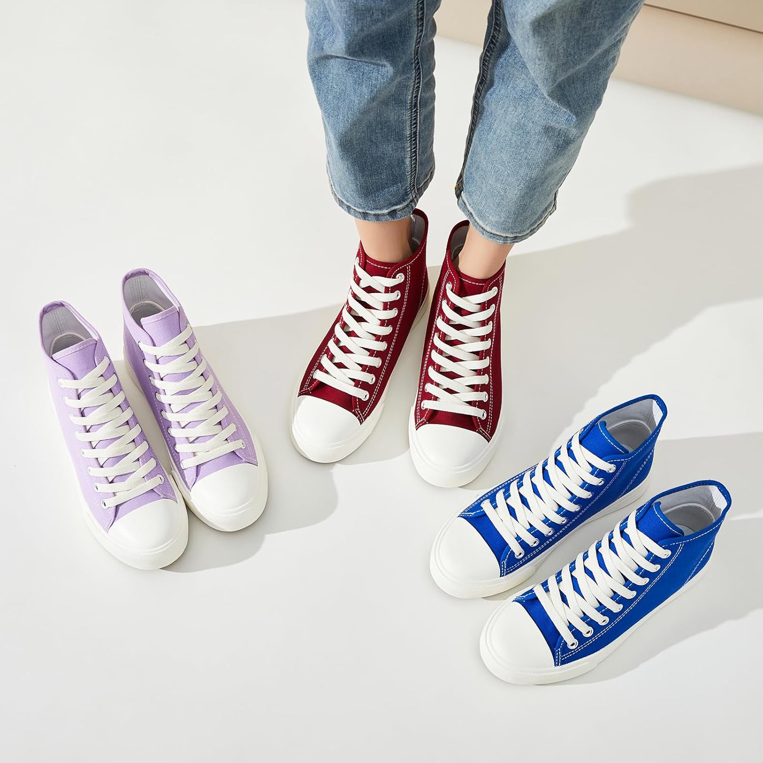 Uoidru High Top Sneakers for Women Canvas Shoes White Canvas High Tops Women Casual Shoes Lace Up Fashion Sneakers - Image 7