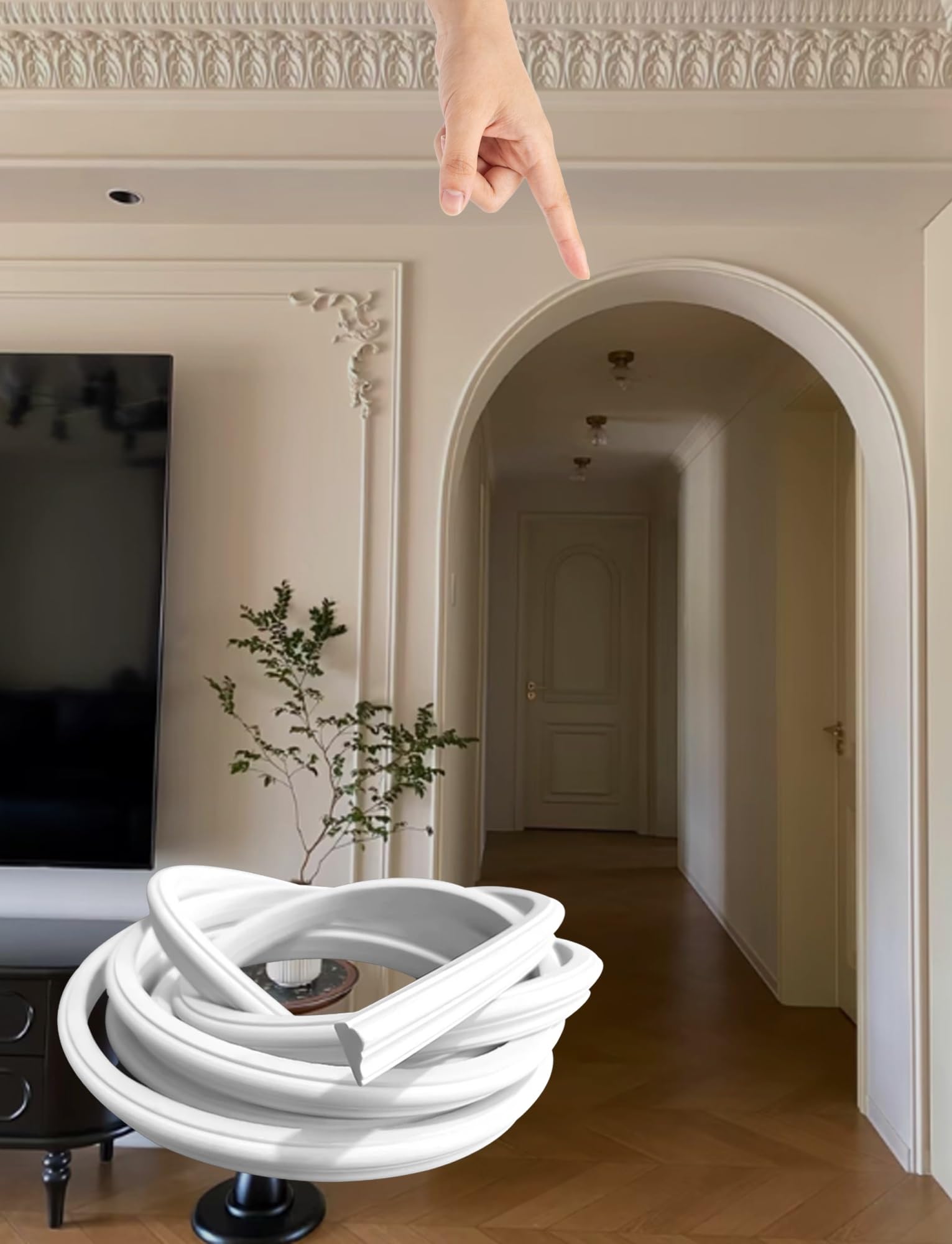 PULaif Wall Trim Arch Kit, 3.28-32.8ft PVC DIY Curved Arch Trim Molding Cuttable Half Circle for Doorway(W5cm/2in,4m)