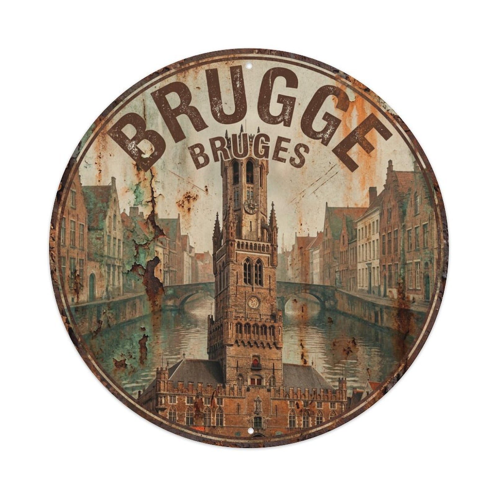 Metal Tin Sign Retro Travel Belgium Bruges