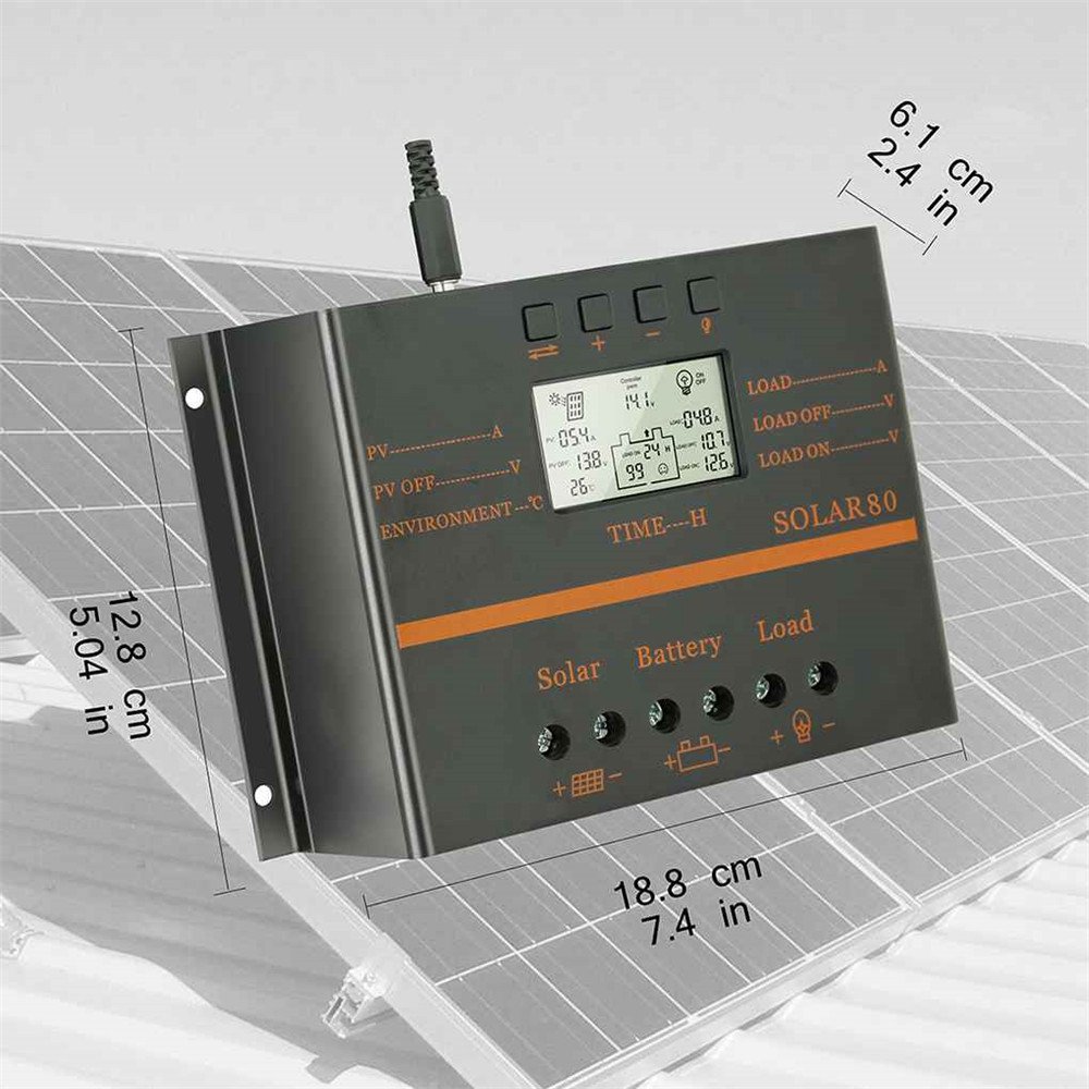 Solarladeregler 80A Solarpanel Batterieladeregler Photovoltaik-Stromerzeugung 12V/24V LCD Display