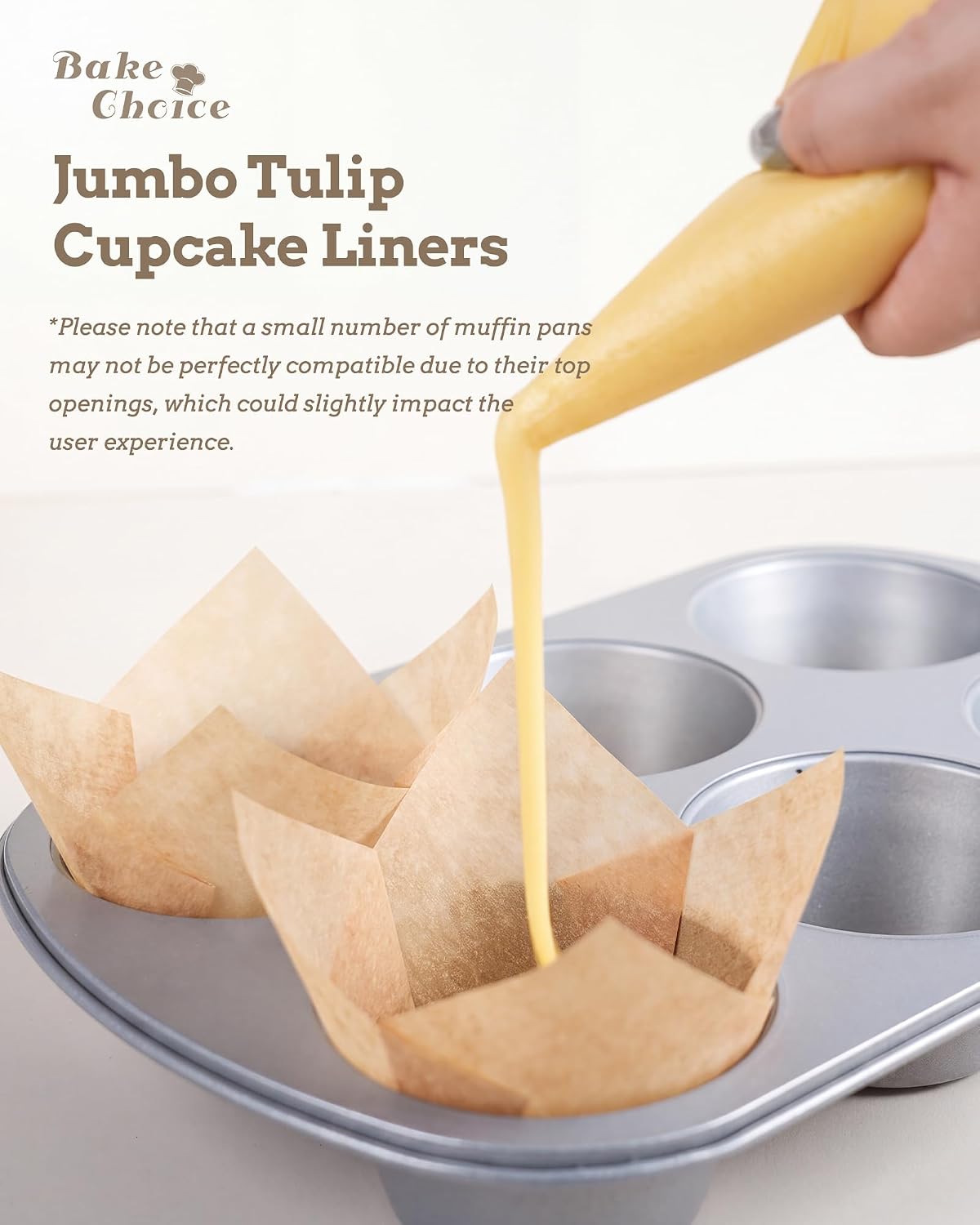 Bake Choice 100pcs Extra Large Natural Tulip Cupcake Liners, 65GSM Paper