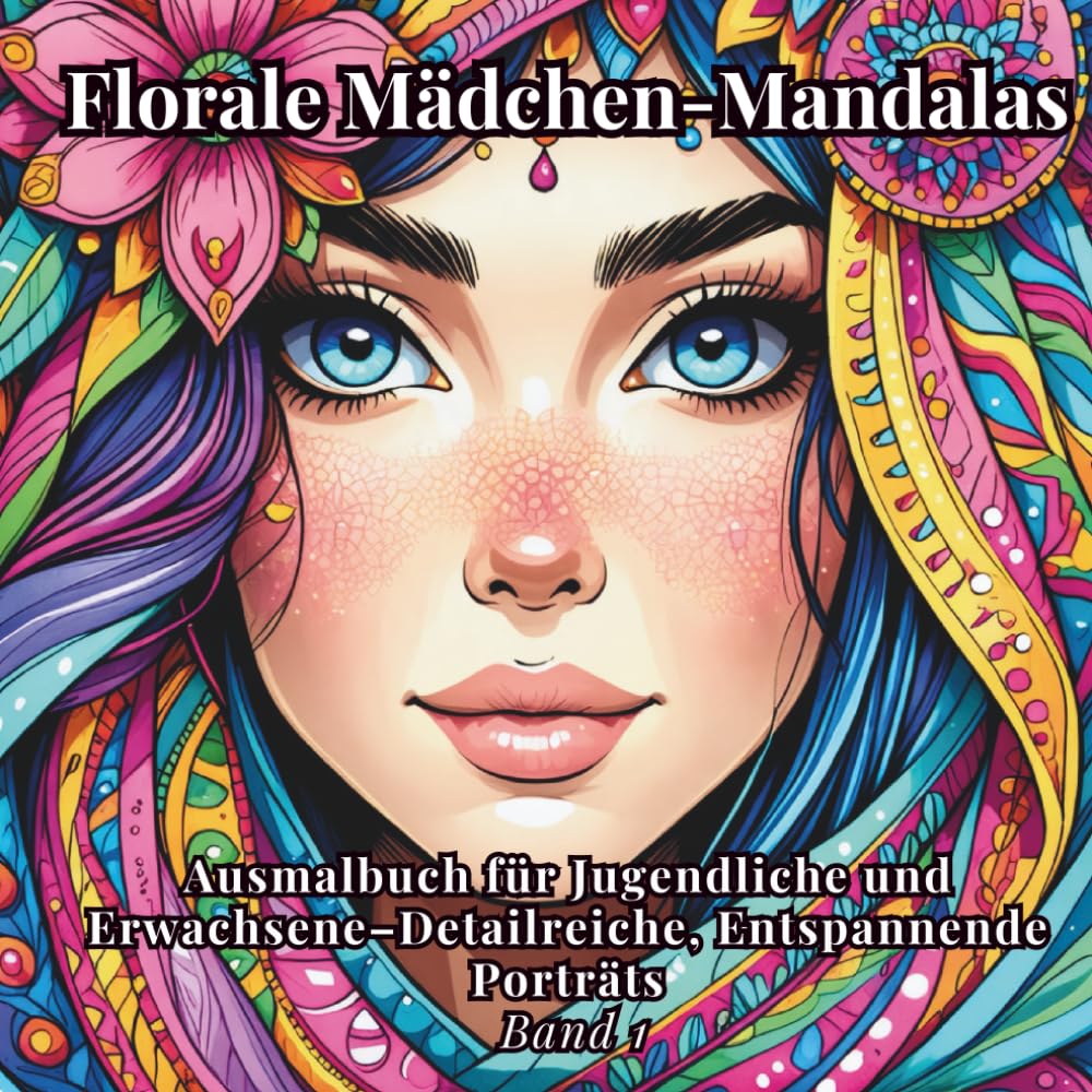 Florale Mädchen-Mandalas: Ausmalbuch für Jugendliche und Erwachsene–Detailreiche, Entspannende Porträts Band 1