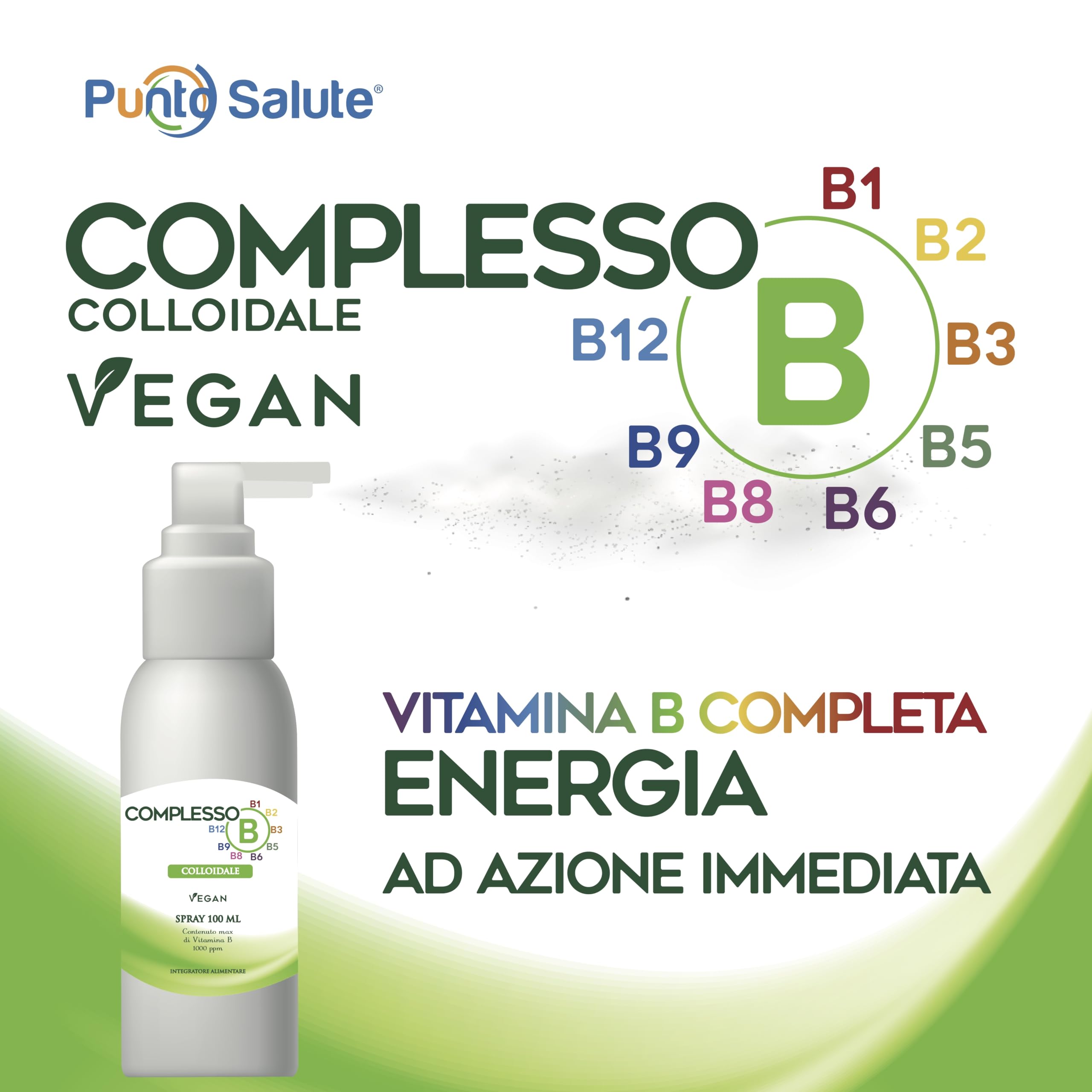 Complesso B Colloidale - Punto Salute e Benessere - Spray 100 ml, Vitamina B completa, Integratore alimentare, Vitamine del gruppo B, Massimo Assorbimento