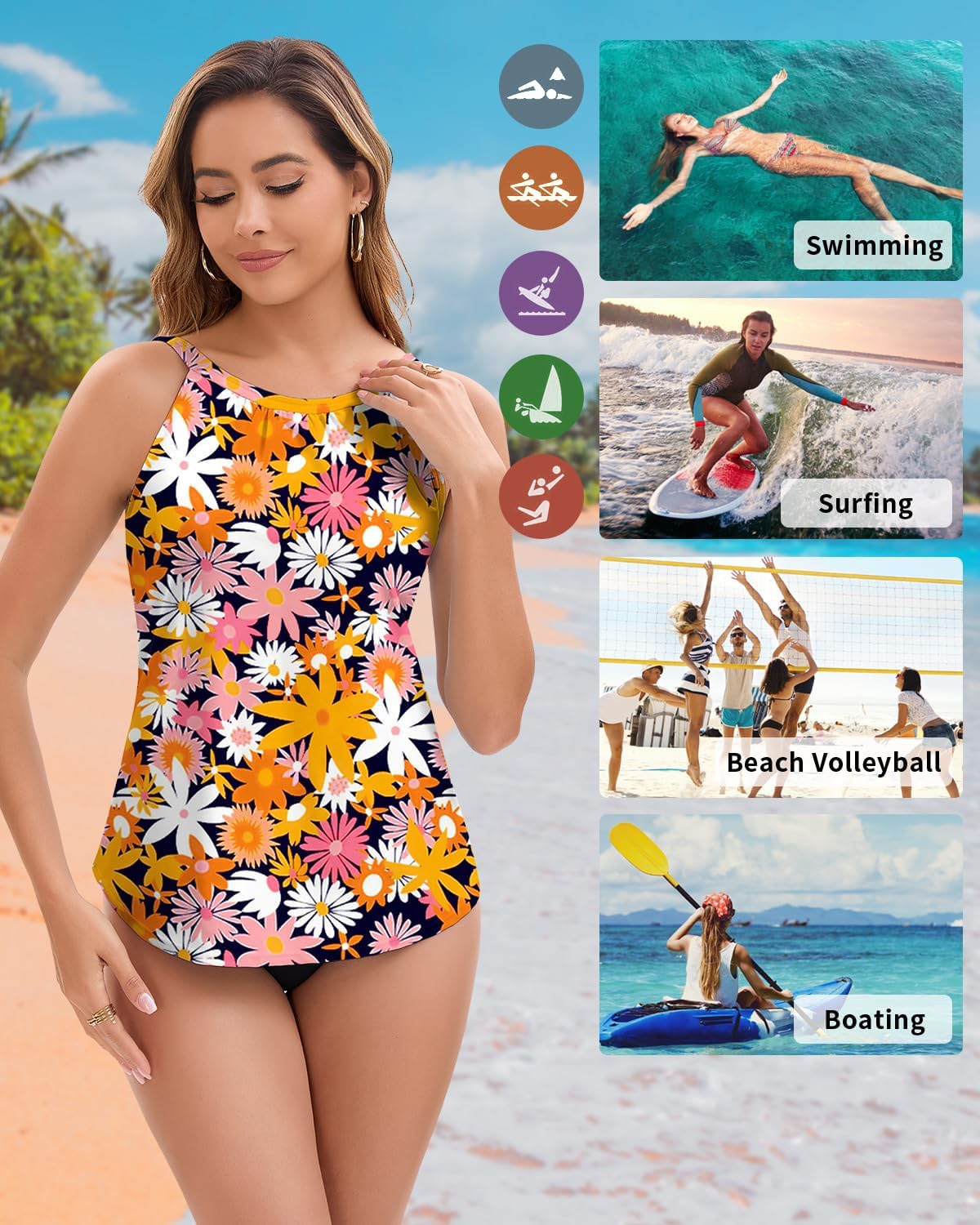 WOWENY Tankini Tops for Women Halter Swimwear Tops Only High Neck Bathing Suit Top No Bottom - Image 5