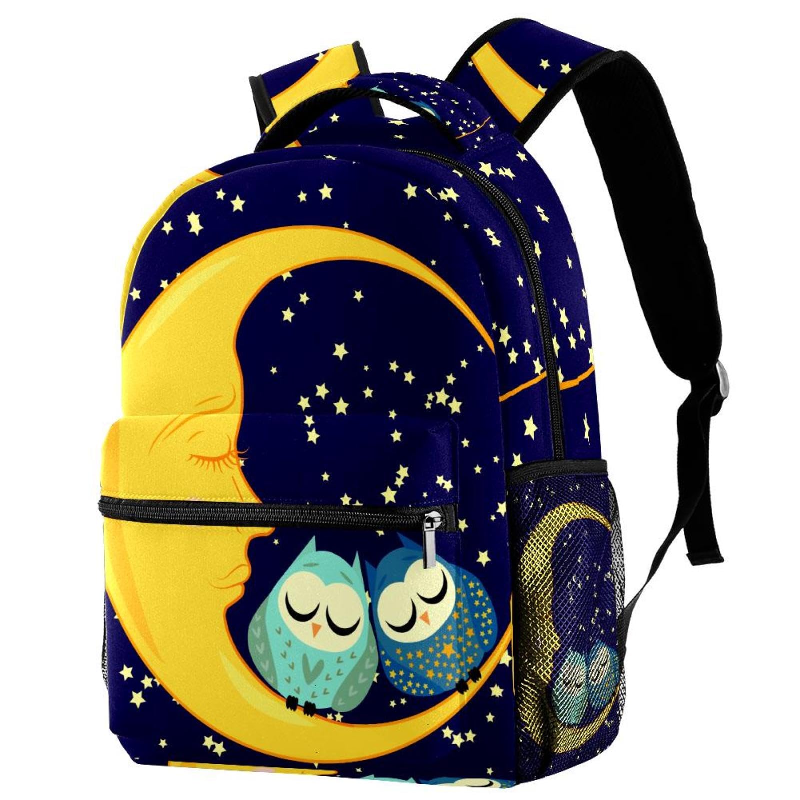 Zaino scolastico per uomini e donne, borsa da viaggio per laptop con gufo e luna, zaino leggero per università, zaino casual per libri