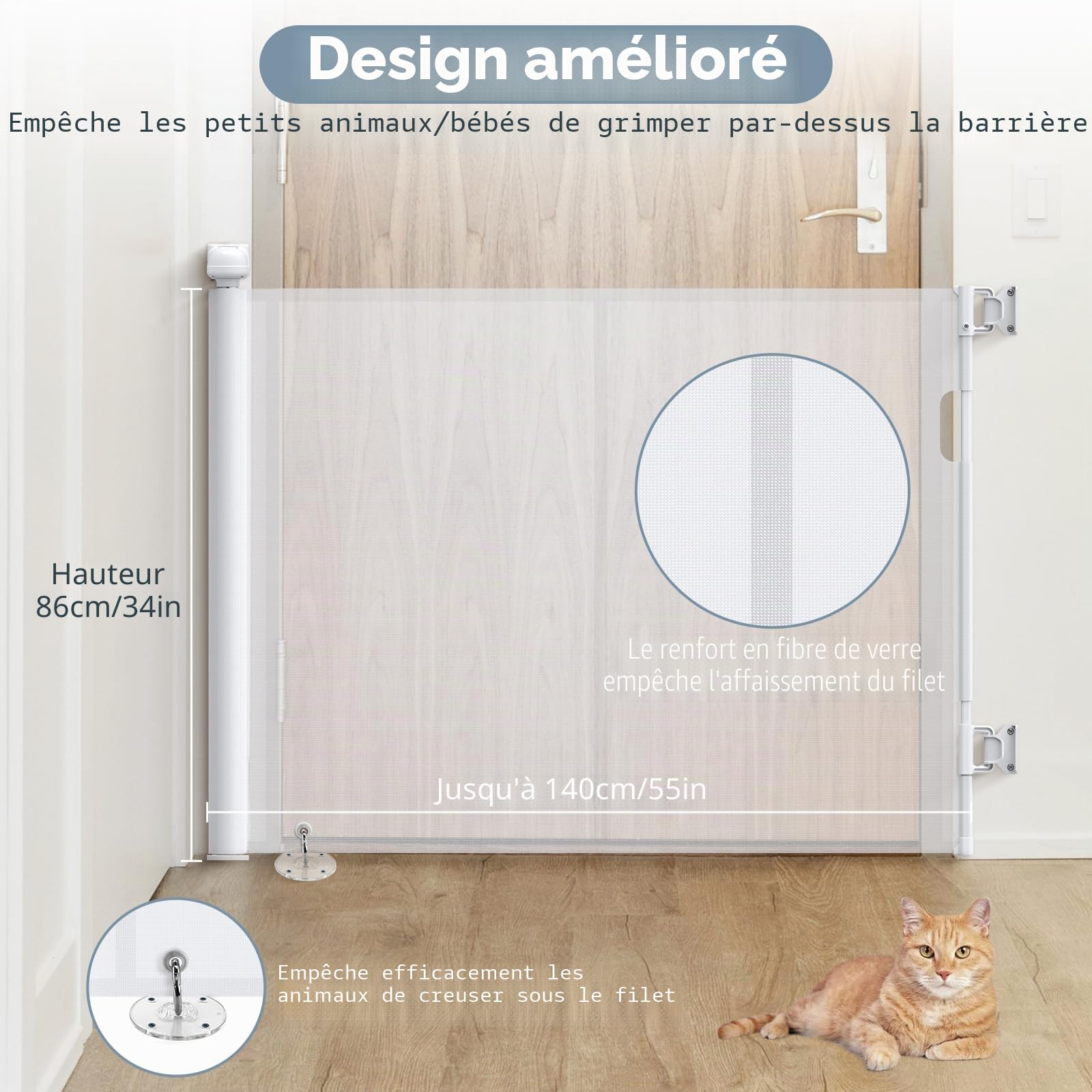Barrière de Sécurité Rétractable 0-140 cm, Barriere de Securite Enfant Extensible, Barriere de Securite Enroulable pour Escaliers et Couloirs scalier pour Bébés Enfant et Chiens Blanc