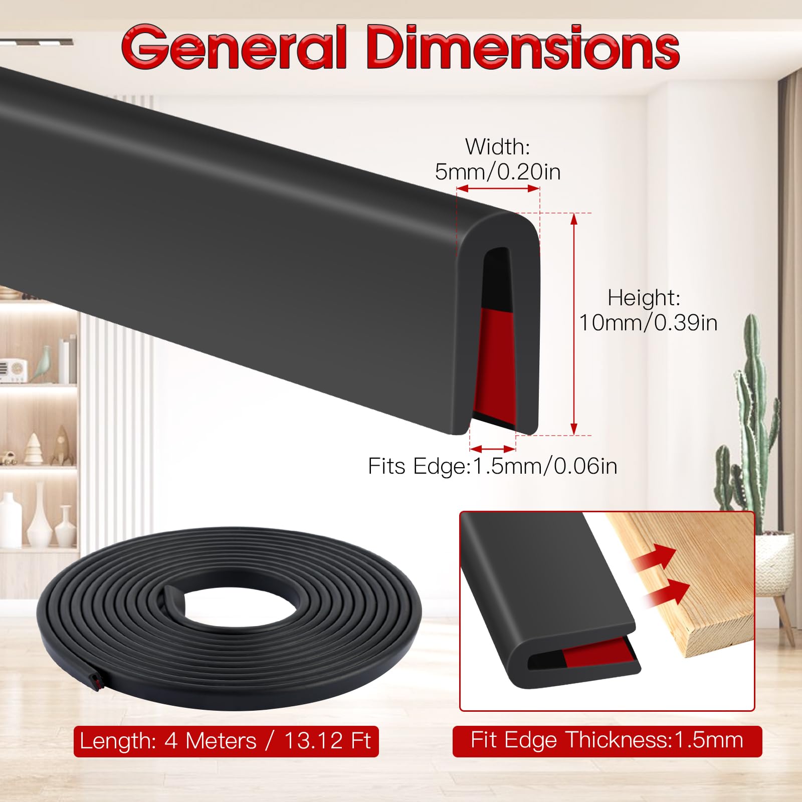 Bordo In Gomma Autoadesivo - Striscia Protettiva Canale A U Per Bordi Taglienti - 4 Metri Nero Per Auto, Porte, Tavoli - Foto 5