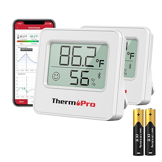 ThermoPro TP357 2 Pack 260FT Bluetooth Hygrometer Room Thermometer for Home with Remote Temperature and Humidity Monitor & Smart APP, Temperature Humidity Sensor Gauge with Max Min Records
