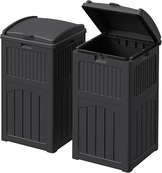 Devoko 33 Gallon Outdoor Trash Can with Dual Lid, Hideaway Garbage Bins,2Pc | Waterproof Resin Garbage can Outside,Hideaway Waste Bins for Patio,Pool,Backyard,Deck