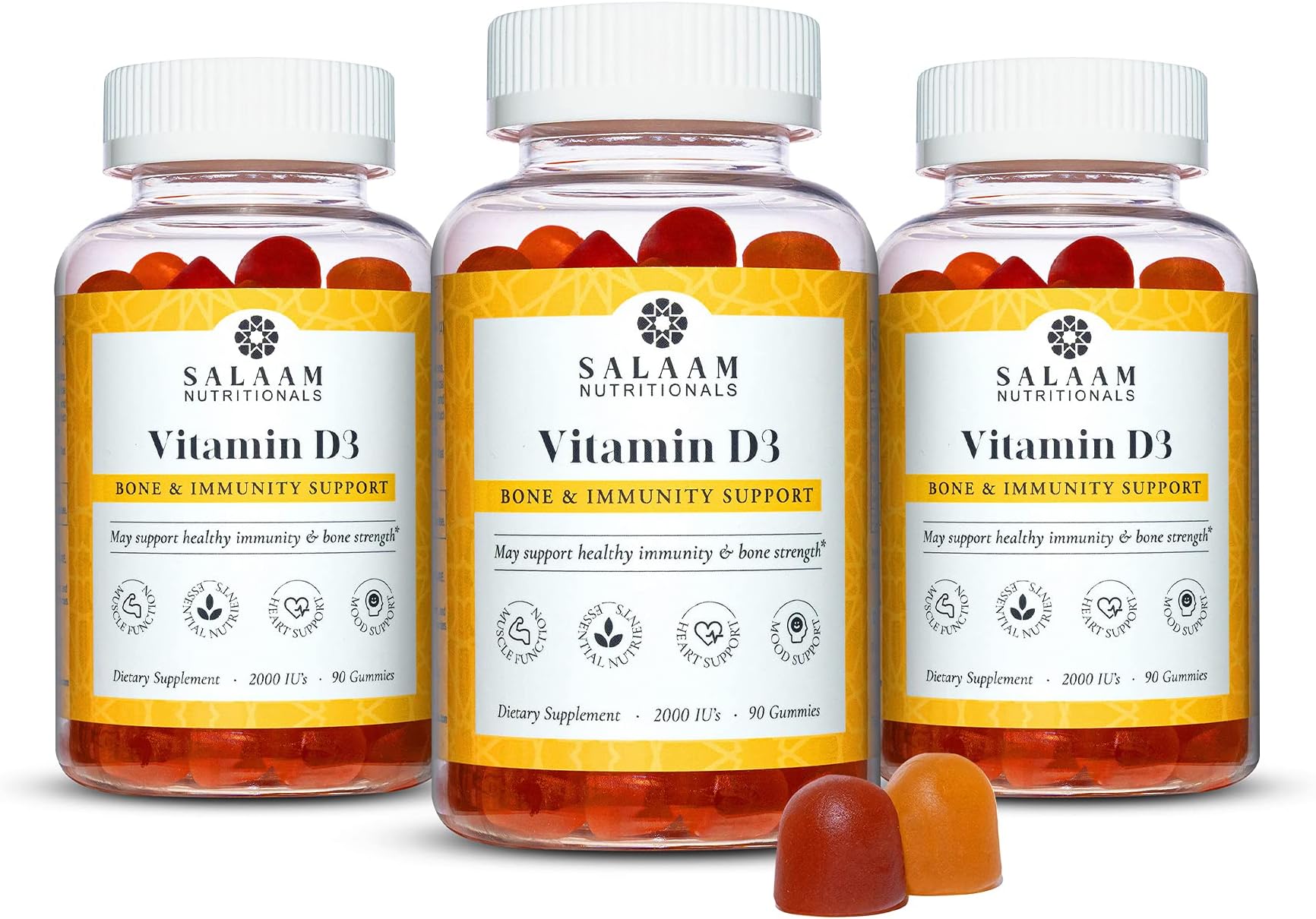 Salaam Nutritionals - 2000 Iu Vitamin D3, Vitamin D3 Gummies for Adults, Bone, Teeth, and Immunity Support, 90 Count, 3 Packs