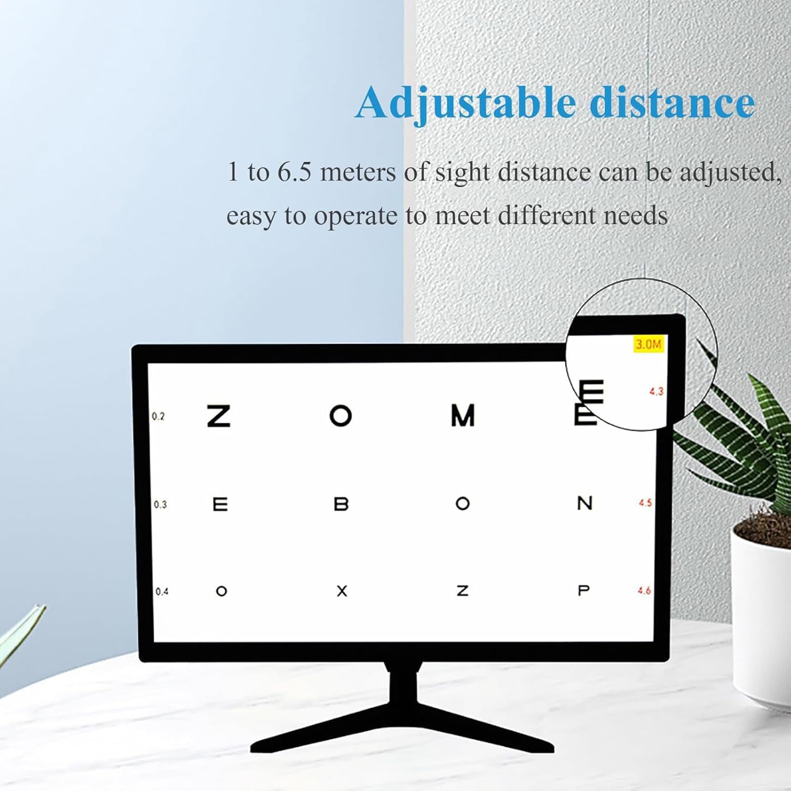 Digitale Sehtafel mit Fernbedienung, Elektronische Optische Sehtafel mit 21,5-Zoll LCD, Messabstand 1–6,5M Einstellbar, Mehrere Visuelle Ziele füR Augenuntersuchungen In OptikgeschäFten,Black