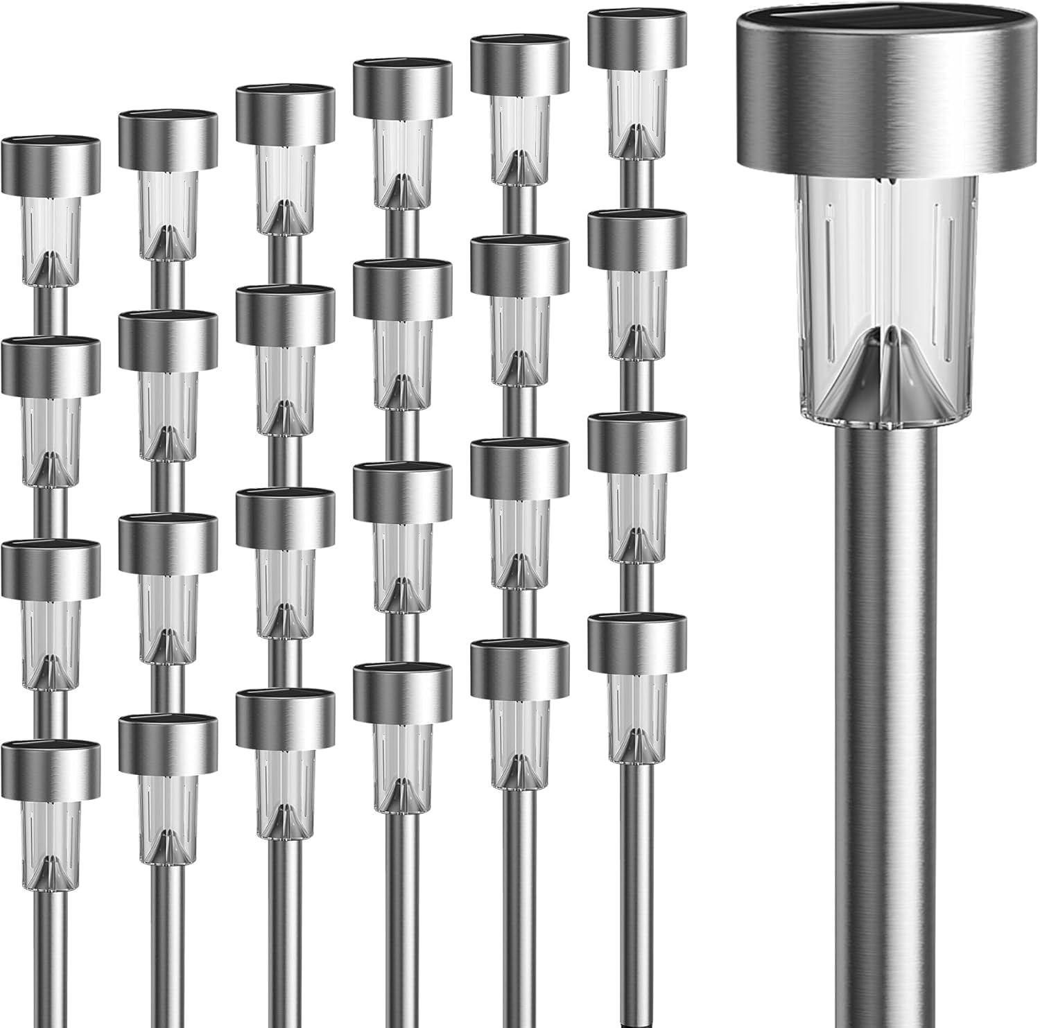 GIGALUMI 24 Pack Solar Path Lights Outdoor,Solar Lights Outdoor Waterproof,Stainless Steel LED Landscape Lighting,Solar Garden Lights for Driveway,Pathway,Patio,Yard