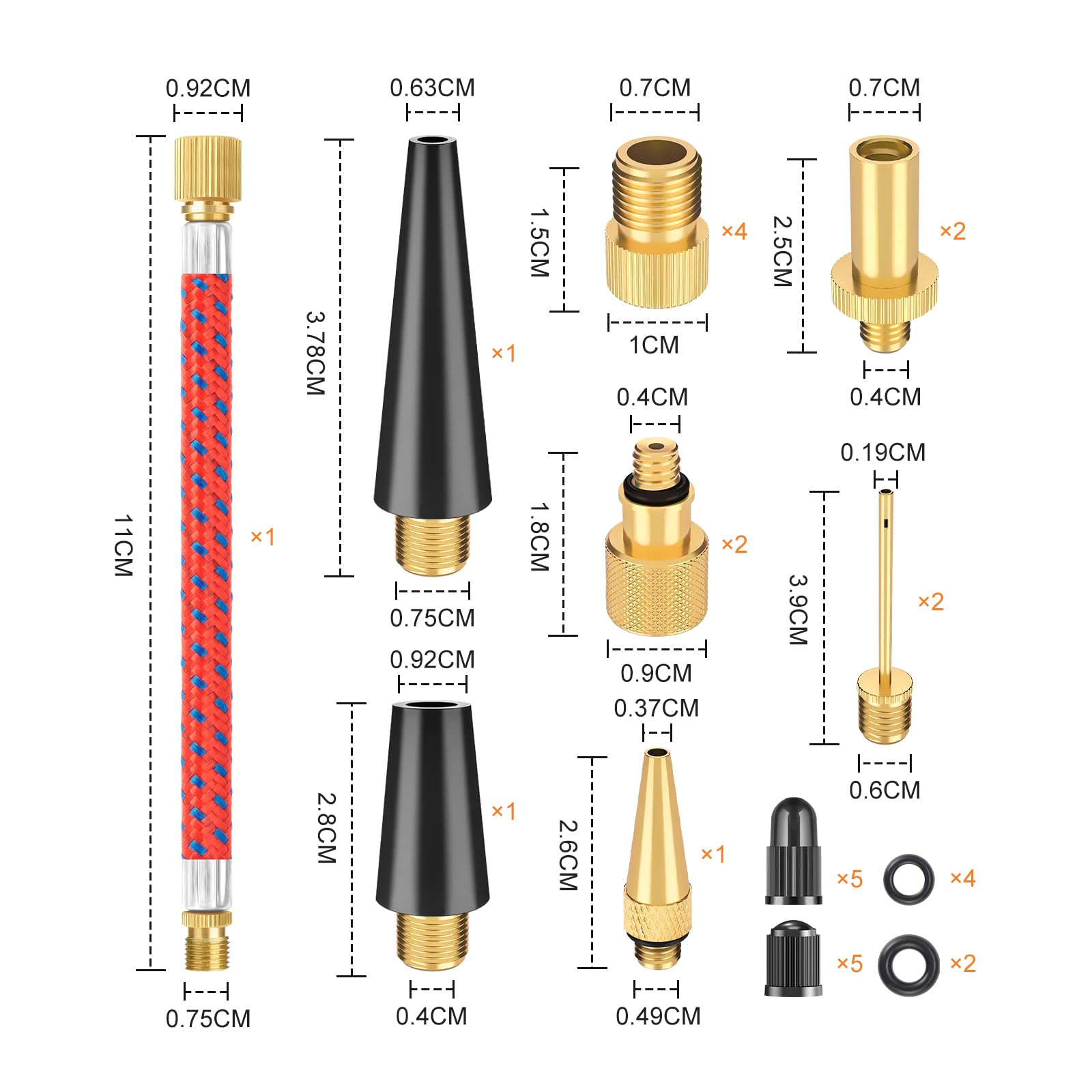 Romon Zestaw 30 adapterów do wentyli rowerowych, wszystkie adaptery do wentyli rowerowych, SV AV DV, adapter do pompki z pierścieniem uszczelniającym, francuskim adapterem do pompki rowerowej, igły do