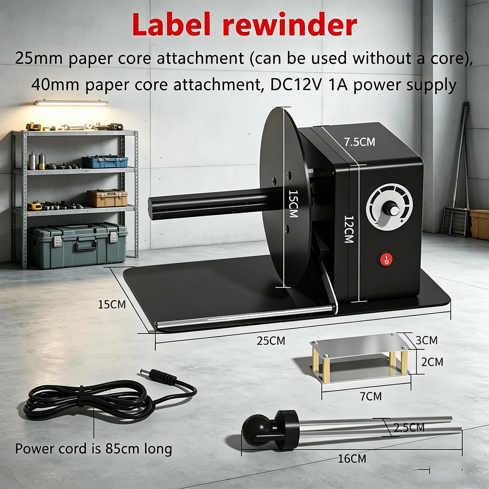 Avvolgitore Automatico di Etichette a 130 Giri/min con Manopola di Regolazione Continua della velocità, per Tubi di Carta con Diametro Interno di 25/40 Mm