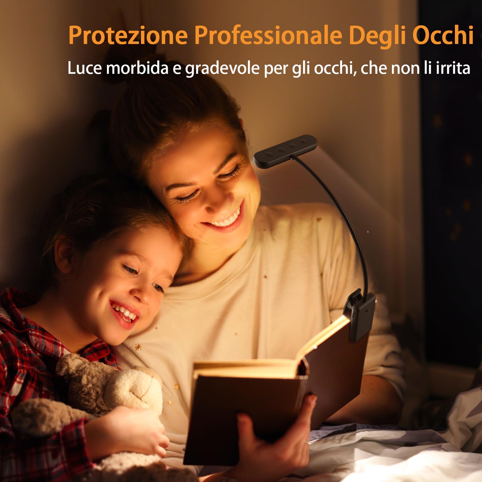iFalarila 2 Pezzi Luce da Lettura Ricaricabile con Cavo Tipo-C, 12 LED Lampada da Lettura con Clip [3 Colore e 10 Luminosità] Lampade da libro Letto Clip Flessibile a Collo d'oca Piccola per Bambini