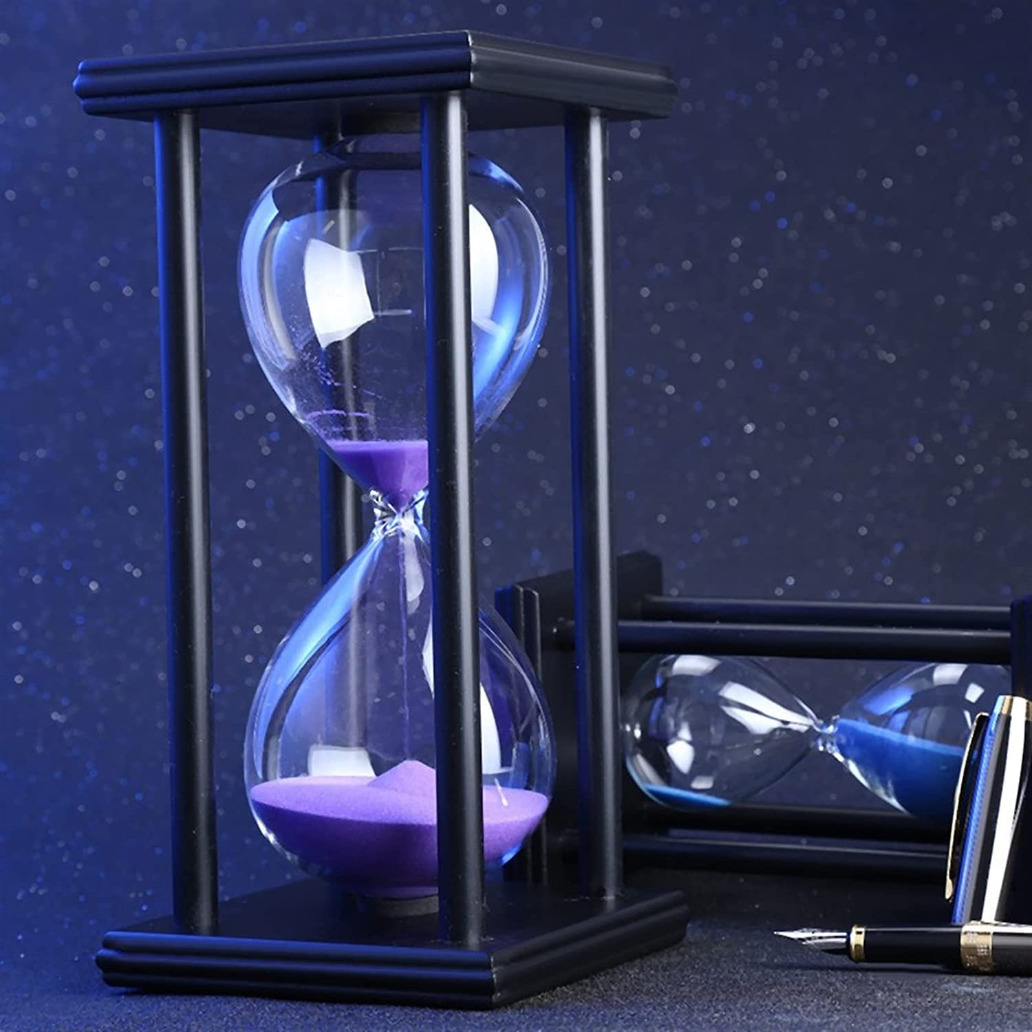 Sanduhr 30/60 Minuten Sanduhr Sanduhr Küche Schule Moderne Holz Sanduhr Sanduhr Teeuhren Heimdekoration Geschenk (Farbe: SCHWARZ LILA, Zeit: 30 Minuten) (Schwarz Blau 60 Minuten) (Col