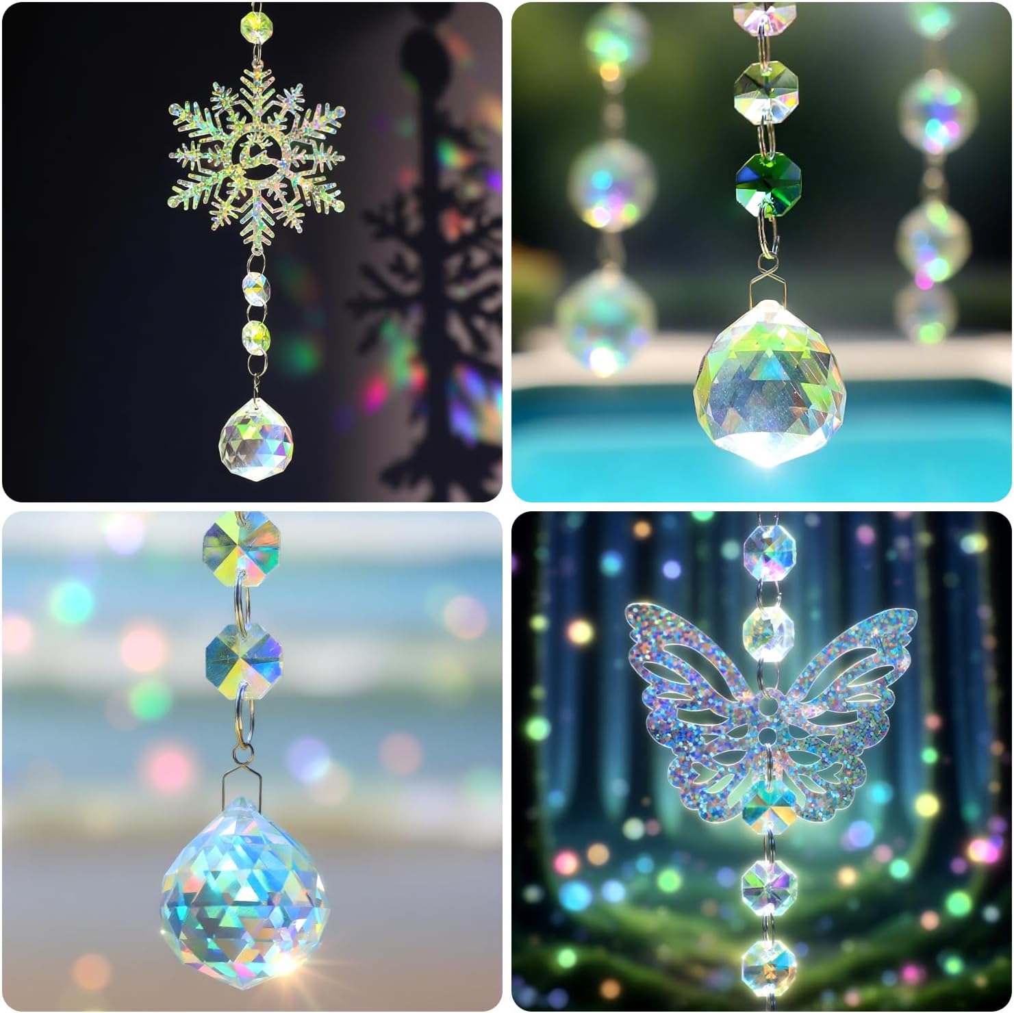VICTLOV Crystal Suncatcher Making Kit, 340 Pieces with Beads, Snowflakes, Butterflies, Glass Balls for Garden Decoration, DIY Outdoor Hanging Ornaments (340Pcs Crystal Ball+Pendant)