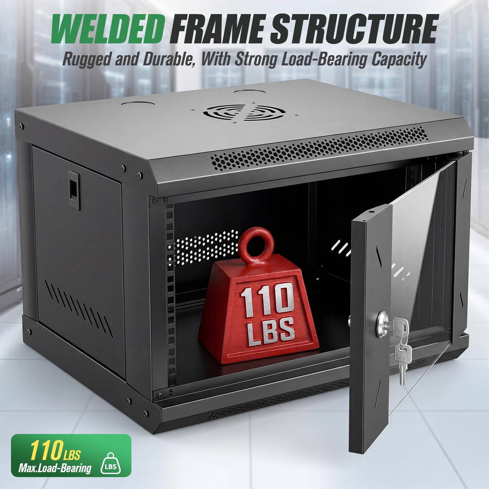 Armoire de serveur réseau 6U à fixation murale, porte en verre