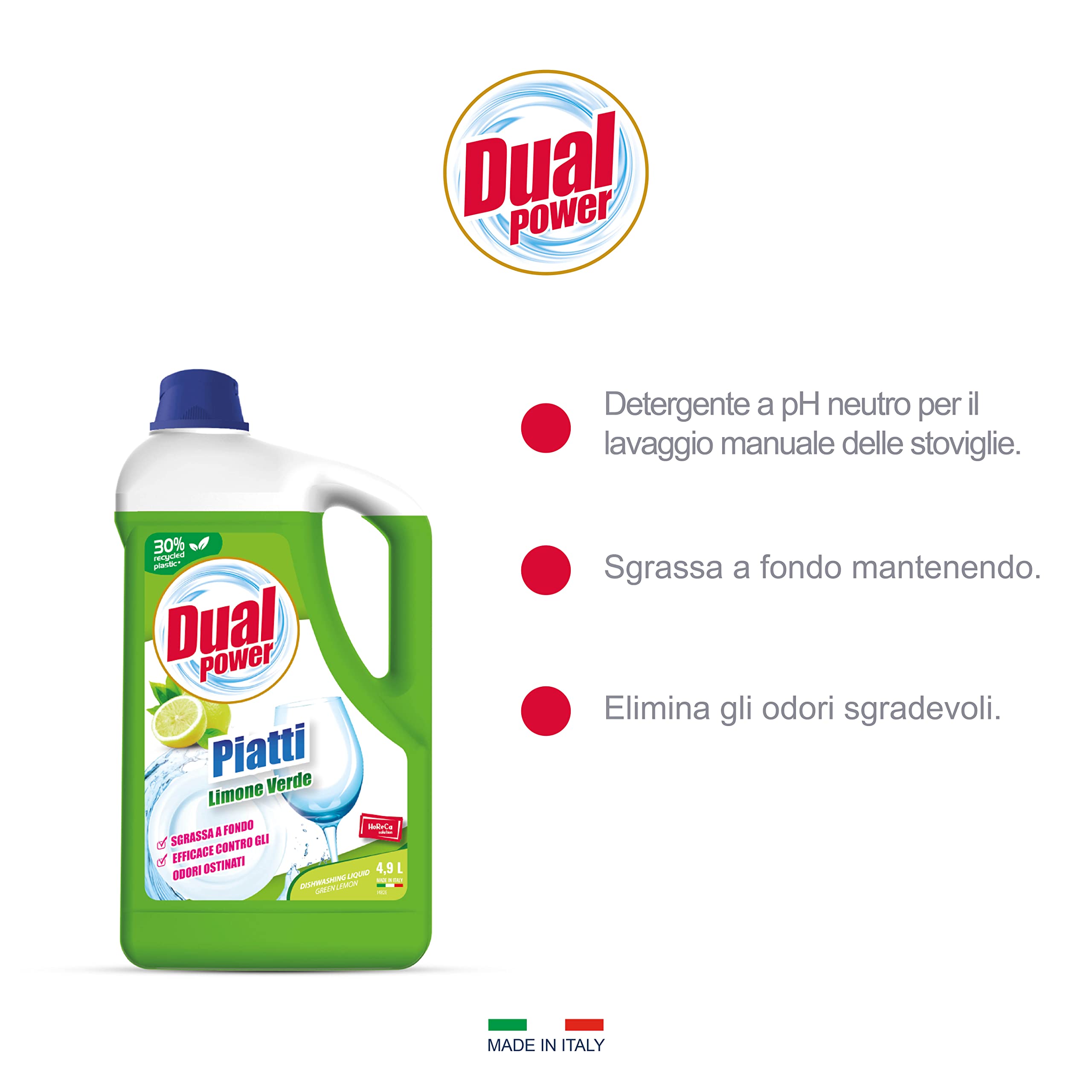 Dual Power Detergente HACCP per Lavaggio Manuale dei Piatti - Sgrassa a fondo, Fomato Professionale da 4,9 Litri - Limone Verde
