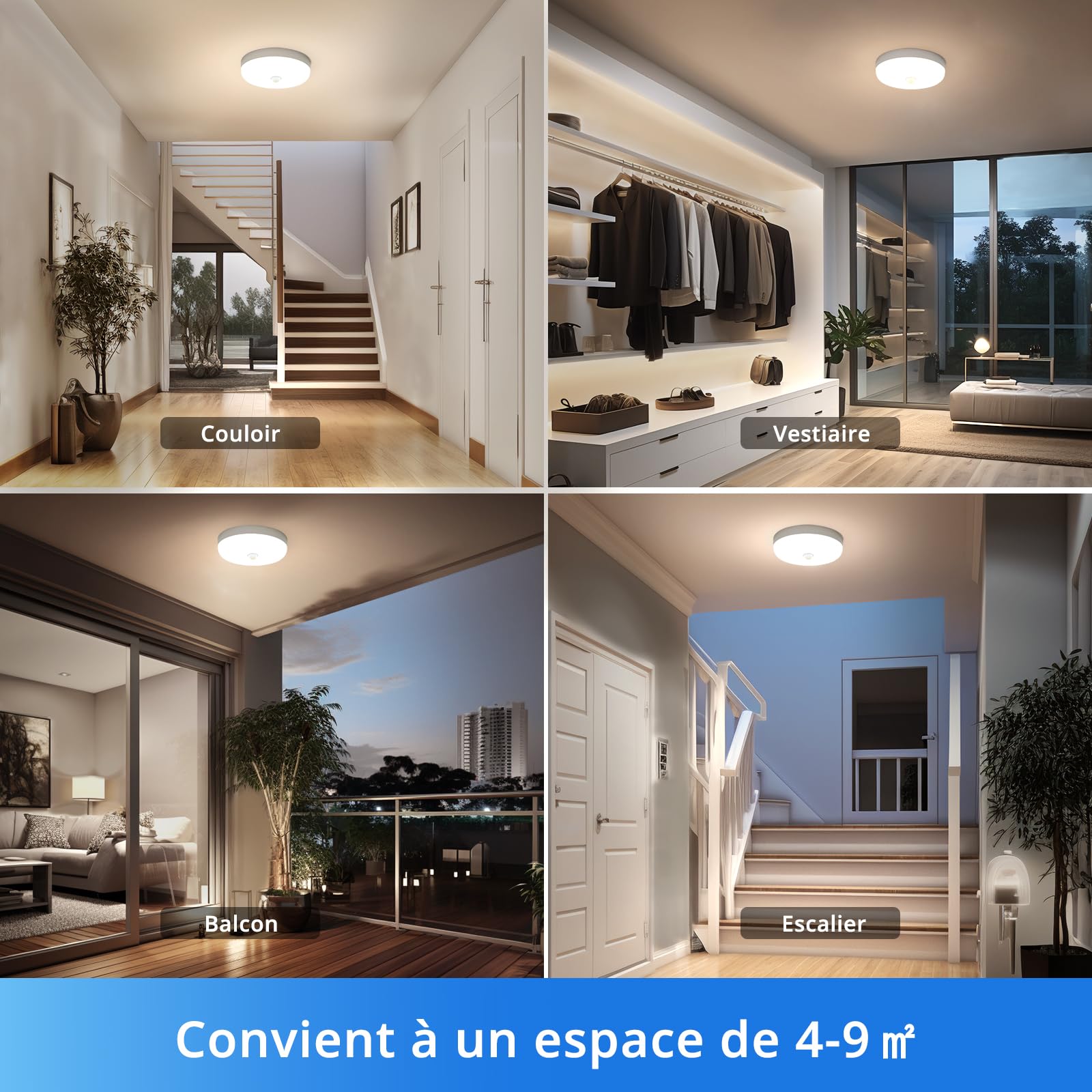 Plafonnier LED Detecteur de Mouvement 15W, Lampe Plafond avec Capteur Intérieur, IP56 Luminaire Plafonnier Automatique, pour Hublot, Couloir et Cave, 220V Motion Sensor Rond Ceiling Lights Indoor