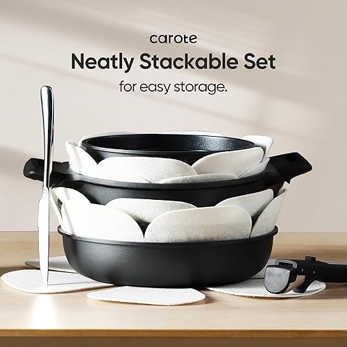 Miniatura 7 de CAROTE Juego de 25 ollas y sartenes antiadherentes, juego de utensilios de cocina, apto para horno, lavavajillas, nevera, juego de ollas que ahorran