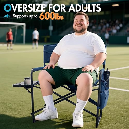 Miniatura 2 de Portal Silla de campamento de director de gran tamaño de 27 pulgadas con refrigerador, silla plegable resistente para adultos soporta 600 libras,