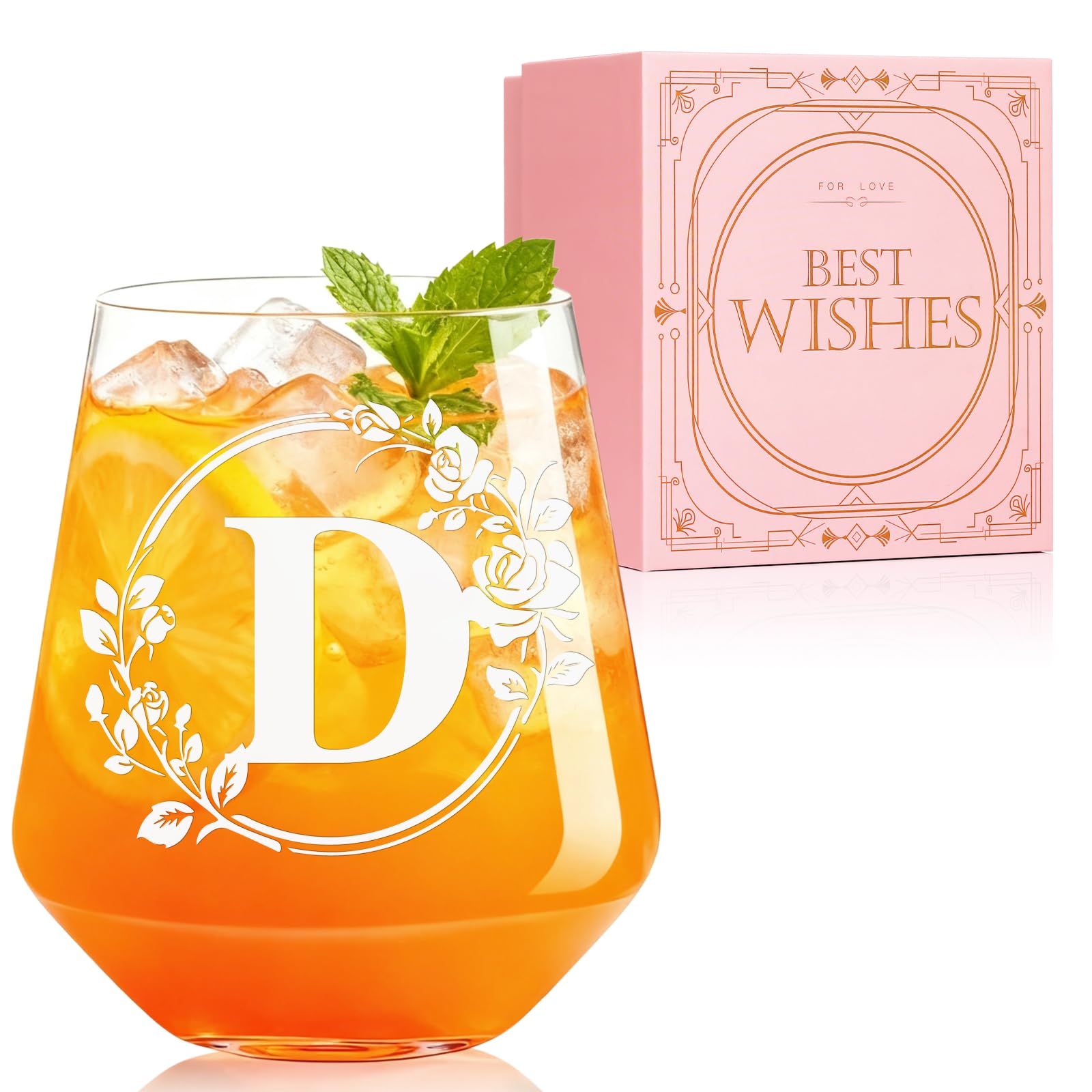 Personalized Stemless Wine Glass – Custom Engraved Monogrammed Initial Glasses,Personalized Birthday Gifts for Women Her Mom Friend Sister Wife