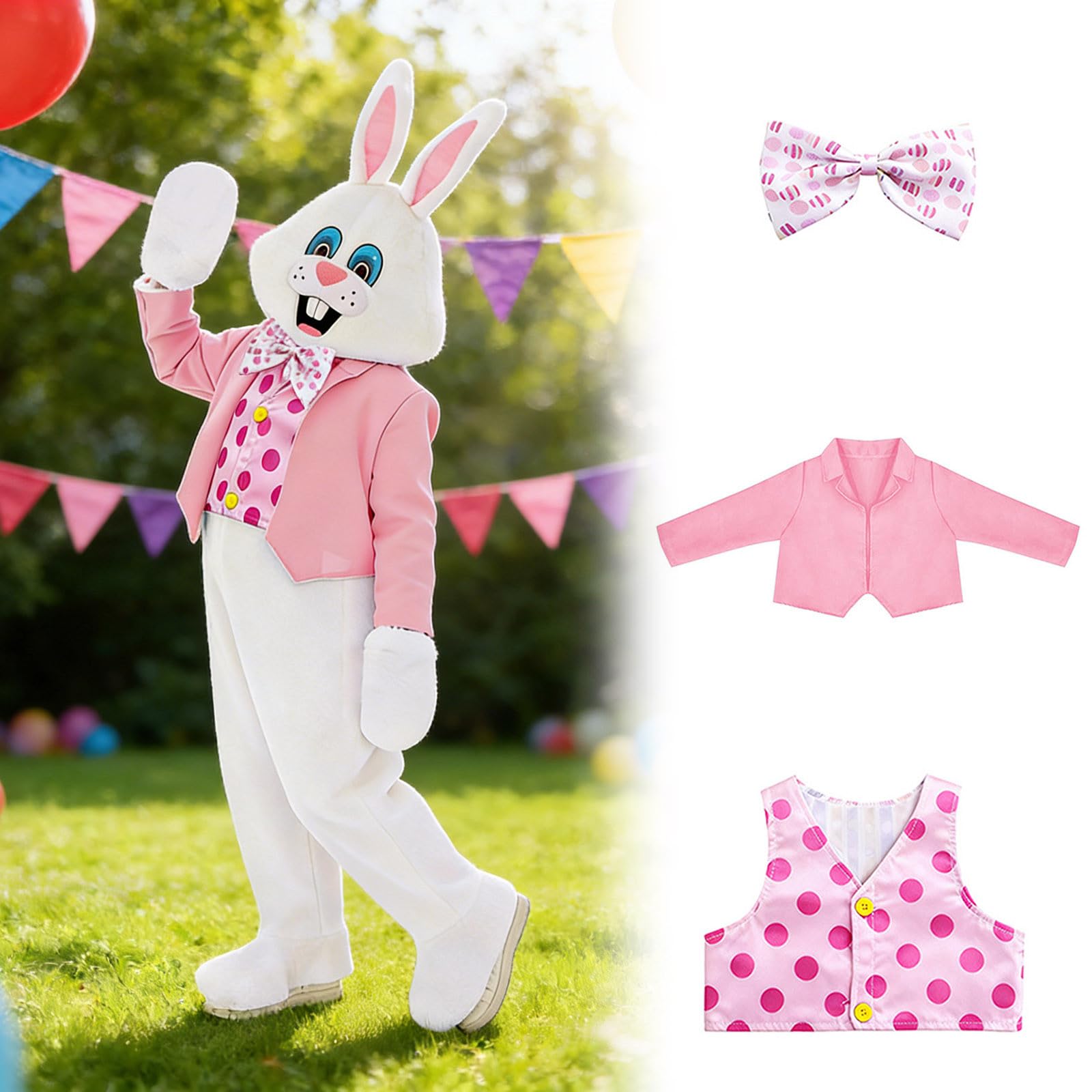 Generico Costume Pasqua Bambino Abito da Coniglio con Papillon e Coda per Festa Travestimento Infantile Completo