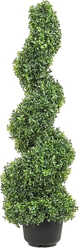 Vista 4 de VEVOR Árboles topiarios artificiales en espiral de boj, 3 pies de alto (2 piezas) planta sintética para exteriores, planta falsa verde para todo