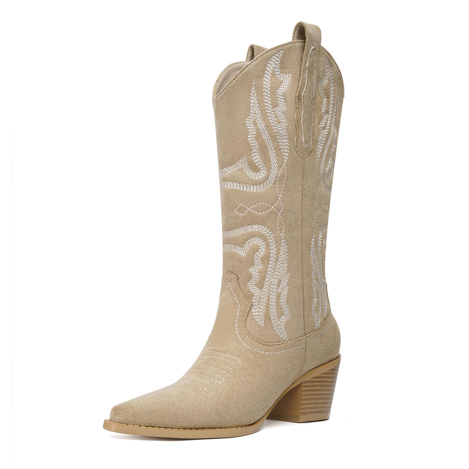 CKSNDLF Women's Cowboy Boots Western Mid-Calf Cowgirl Boots with Classic Embroidered Pointed Toe Block Heel Pull-On Shoes