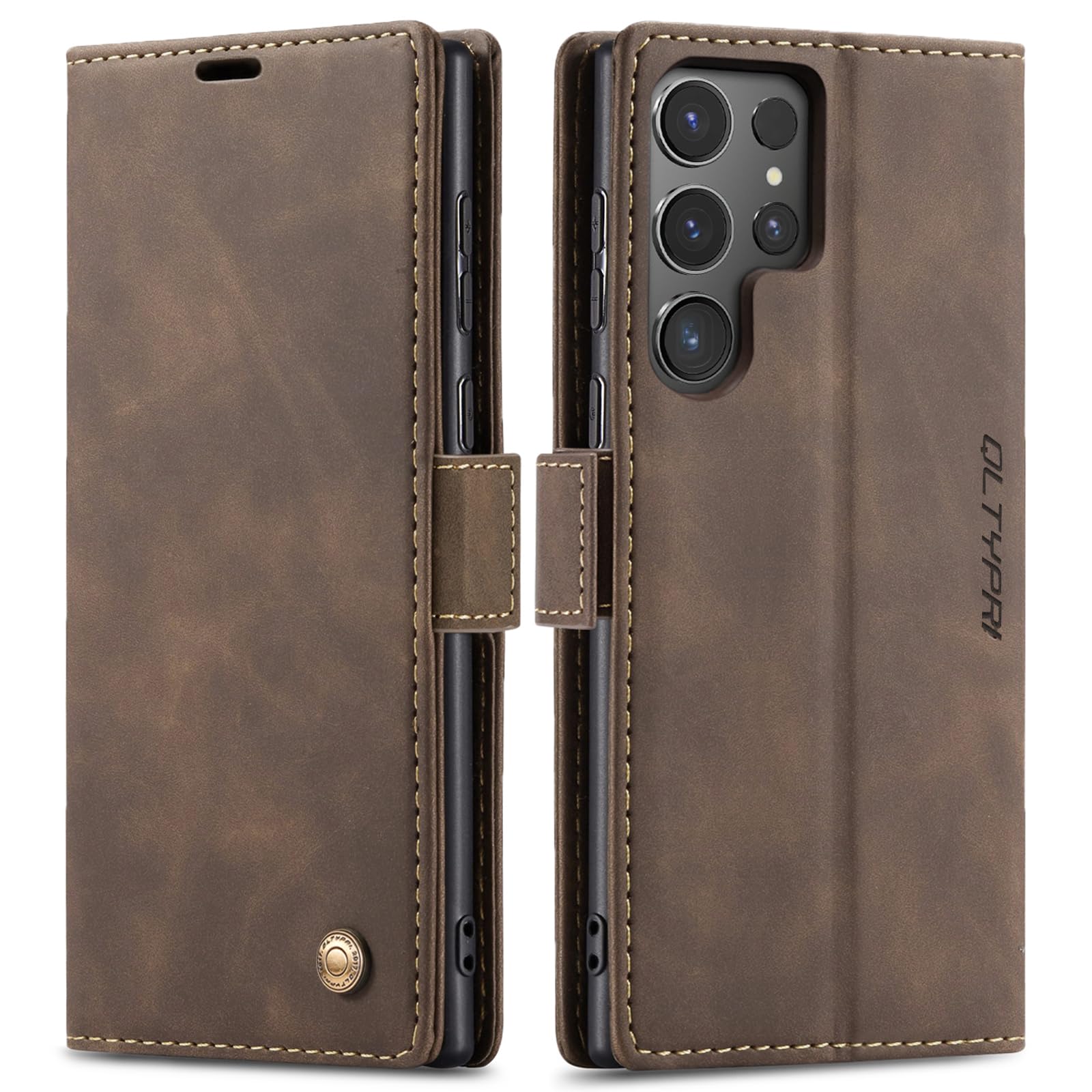 QLTYPRI Case for Samsung Galaxy S24 Ultra, Vintage PU Leather Wallet Case Card Slot Kickstand Magnetic Closure Shockproof Flip Folio Case Cover for