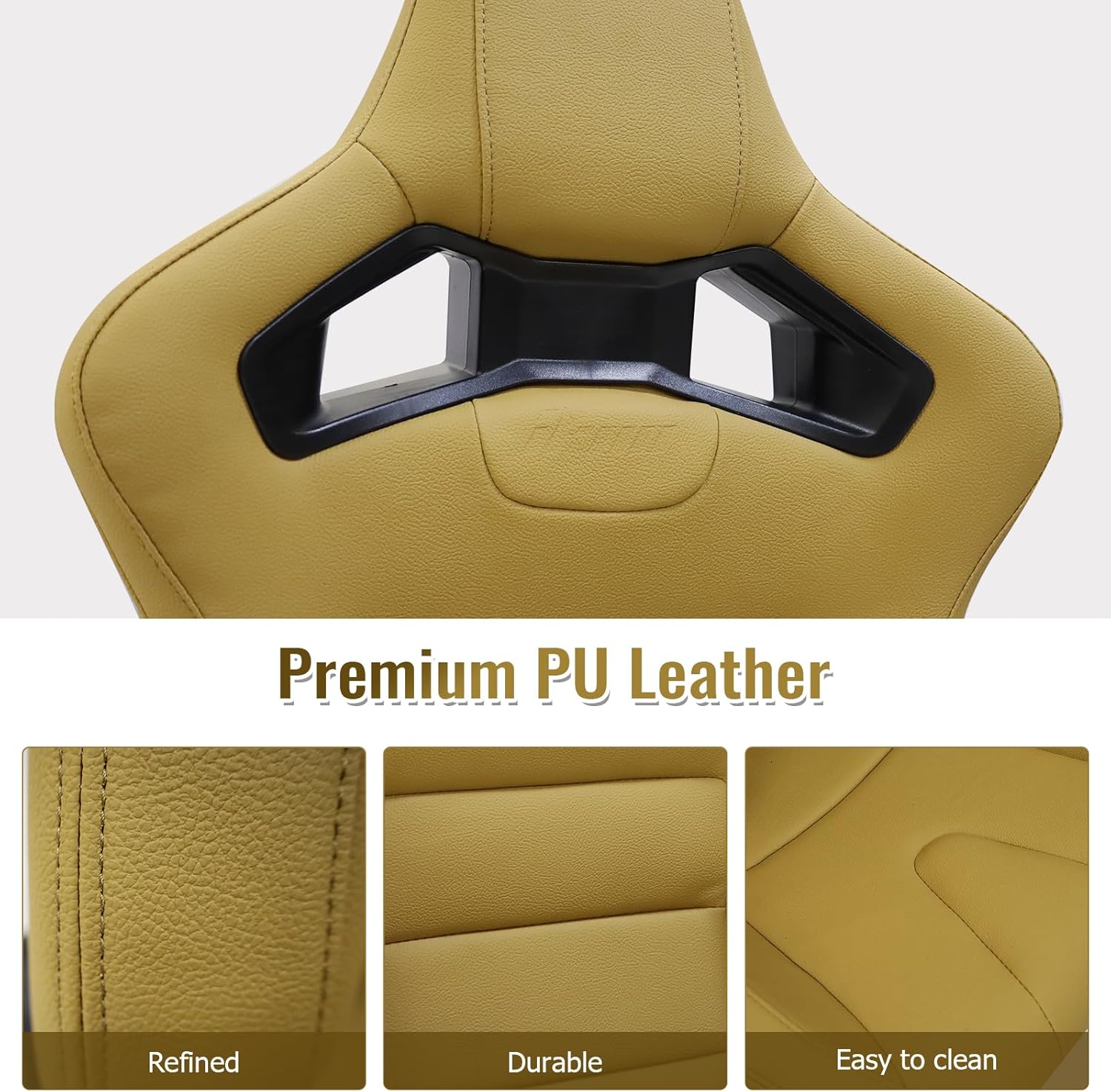 FREEMOTOR802 Reclining Sim Racing Seats with Dual Lock Slide Rails, Universal Fit Ergonomic Performance Car Sport Seats, Brown PU Grainy Texture, Pair