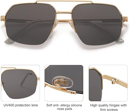Miniatura 4 de SOJOS Trendy Aviator Sunglasses Mens Womens Retro Double Bridge Metal Semi-Rimless Shades Lentes De Sol Para Mujer SJ1191