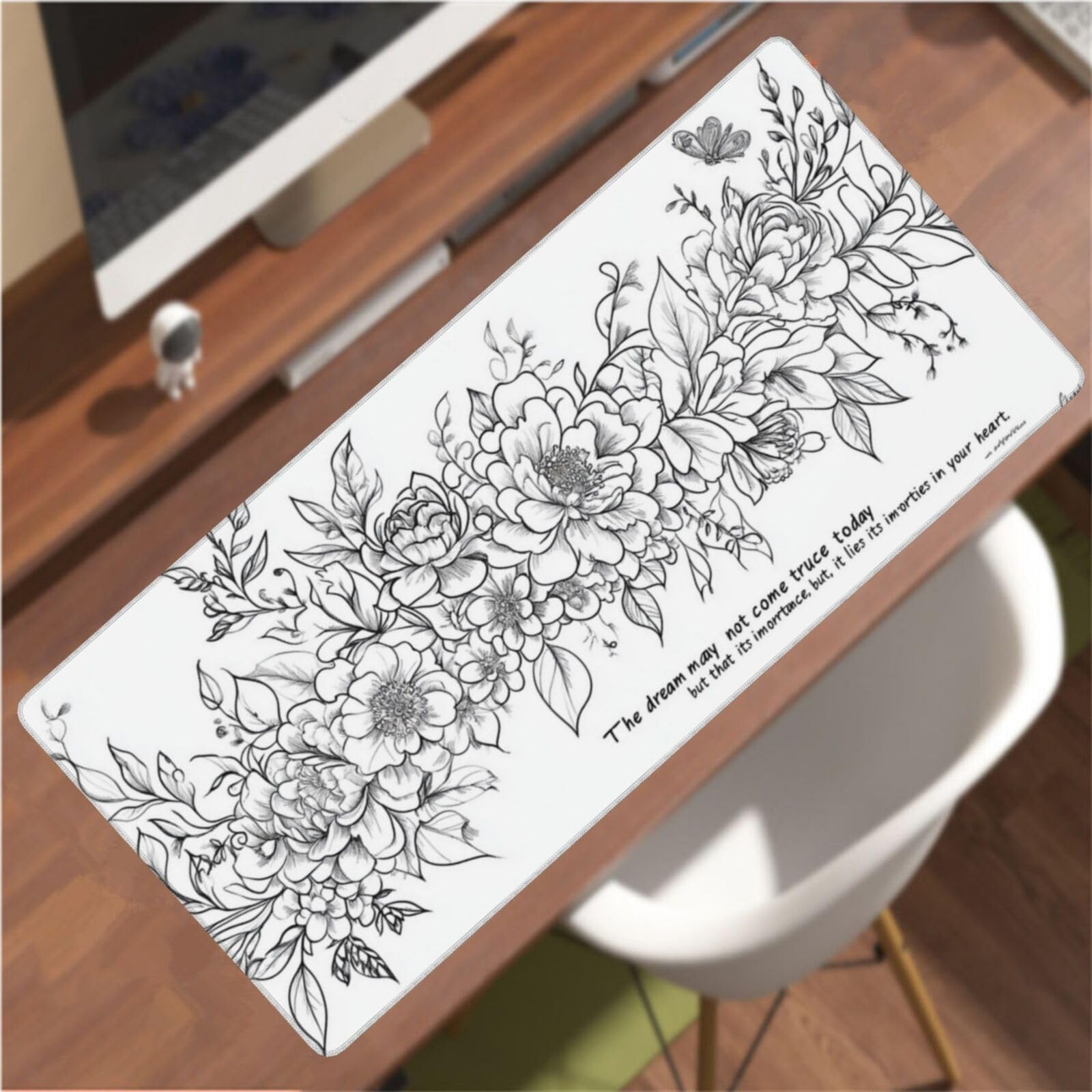 Tappetino Mouse XXL Fiore & Peonia, 100 x 50 cm Tappetino da Scrivania G476 | Tappetino per Mouse, Base in Gomma Antiscivolo, Superficie Impermeabile, Bordi Cuciti, Tappetino Scrivania per Ufficio, Gioco