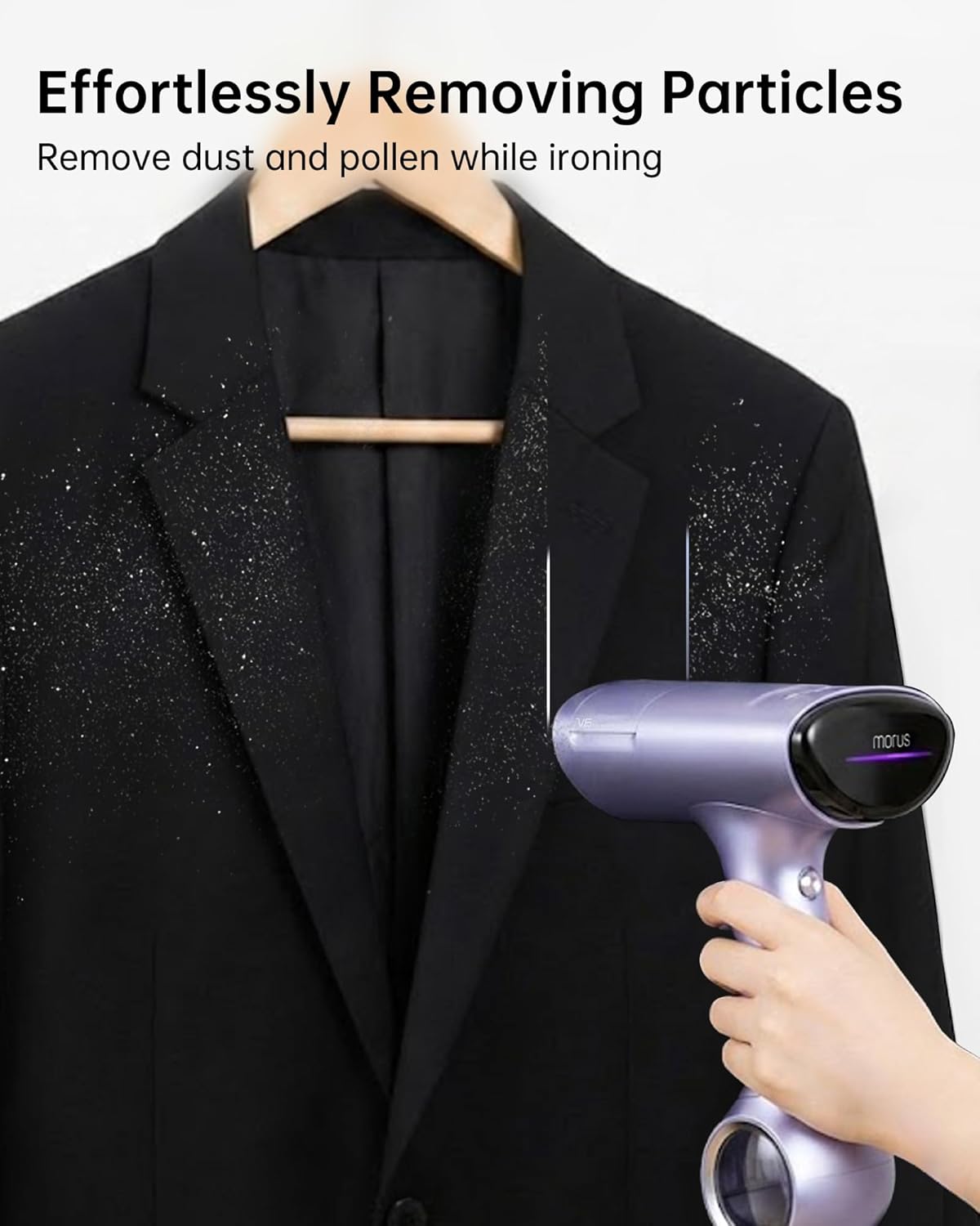 Morus Vacuum Steamer for Clothes, 3600Pa Suction Handheld Clothes Steamer, Remove Dust, 1200W Portable Steamer for Home and Travel, Steamer ＆ Iron 2 In 1, 170ml Water Tank (110-120V)