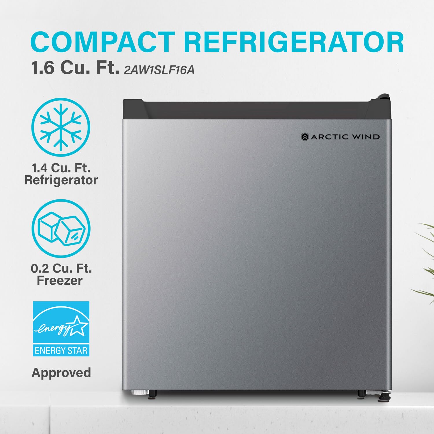 Arctic Wind Energy Star 1.6-Cu. Ft. Compact Refrigerator With Freezer Compartment, Drink And Snack Mini Fridge For Bedroom, Dorm Room, Office In Silver on Fridge.com - View 6