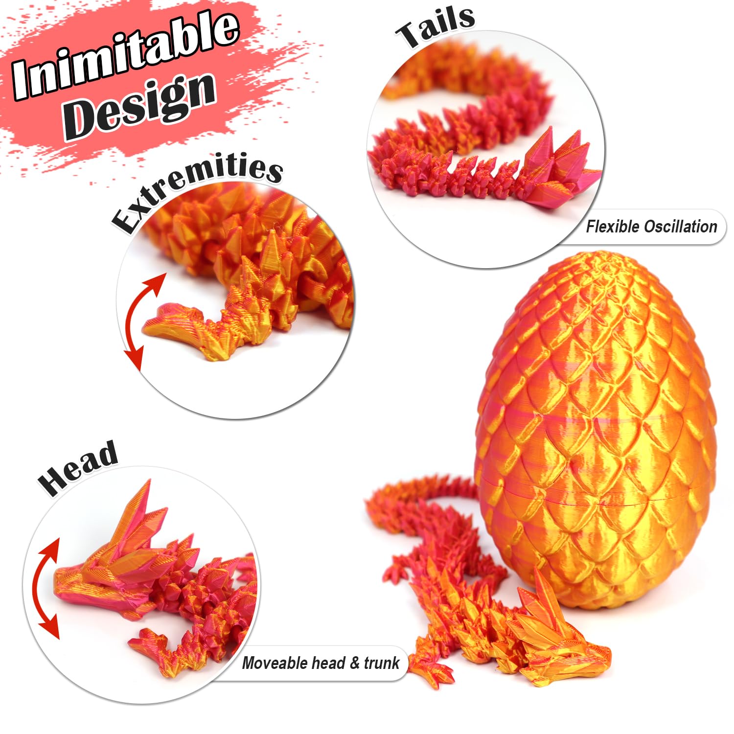 Drakenei met draak, 3D-geprint drakenei, drakenspeelgoed, 3D-geprinte verrassingsdraak in het ei, beweegbare draak, drakenfiguren, cadeaus voor volwassenen en kinderen