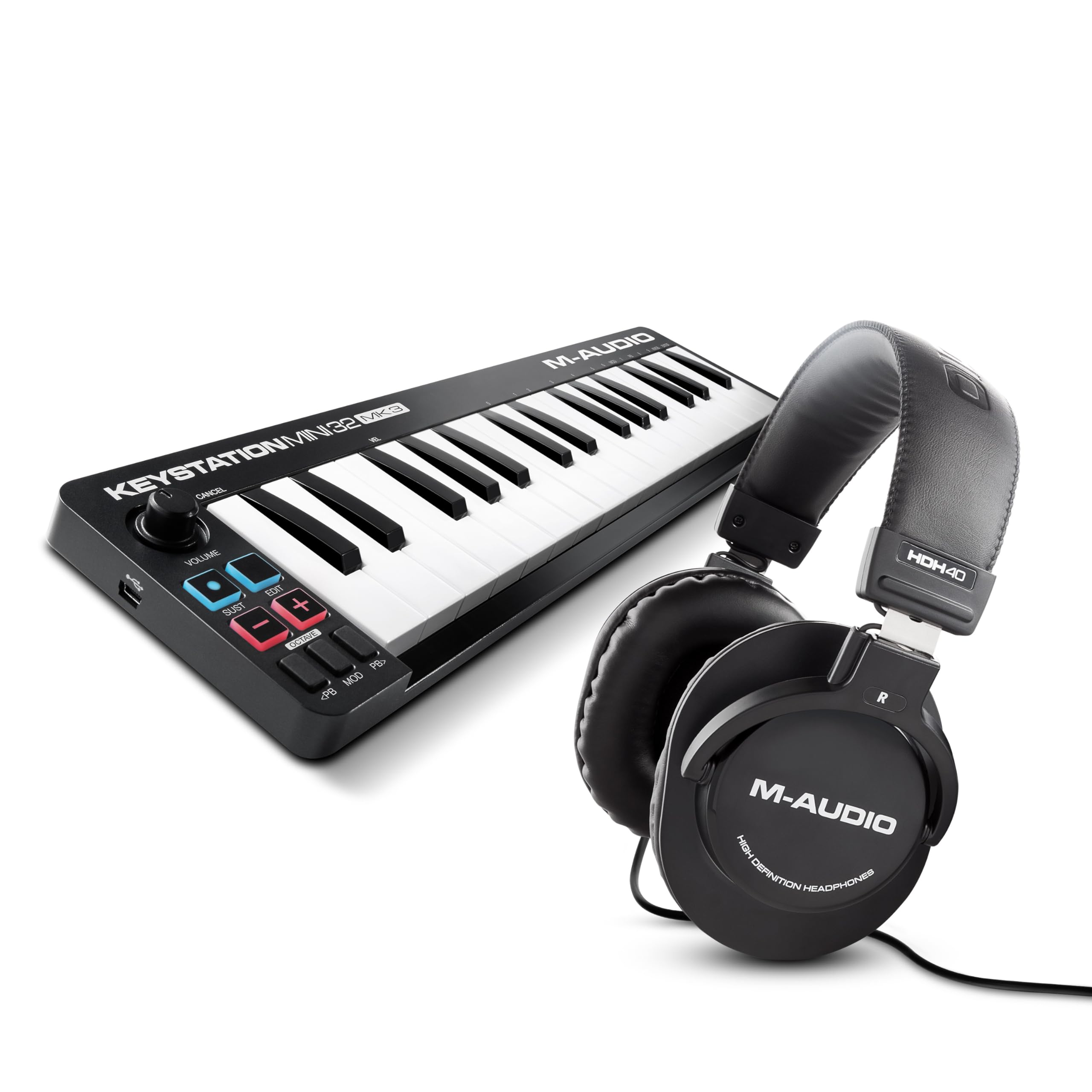 M-AUDIO Keystation Mini 32 MK3 Zestaw Kontroler MIDI ze słuchawkami do nagrywania studyjnego, produkcji muzycznej, podcastingu, streamingu