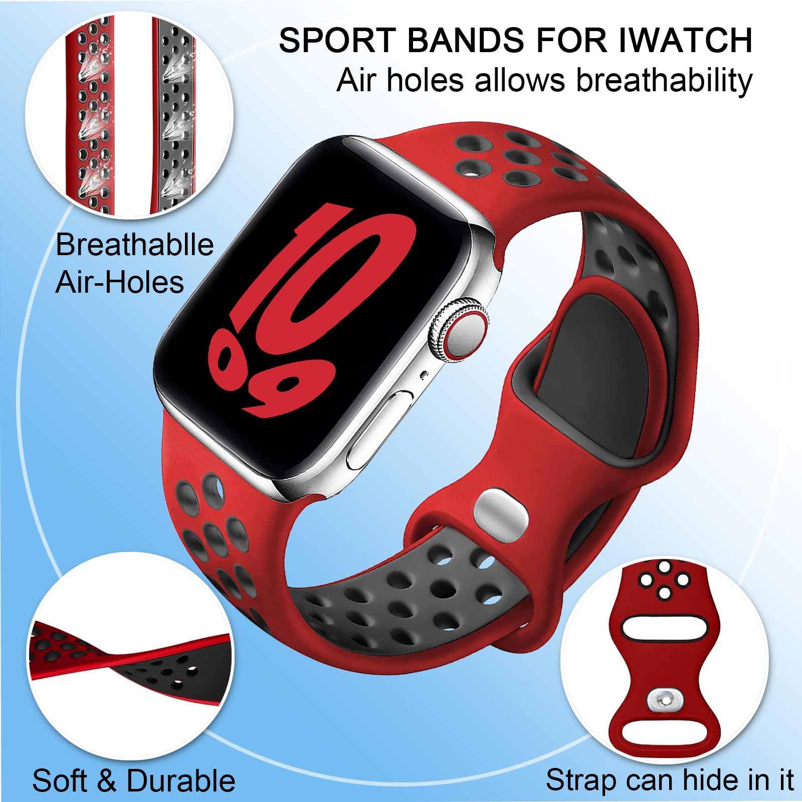Gulemfy Compatibile per Apple Watch Cinturino - Cinturino 44mm 42mm 45mm 49mm 38mm 40mm 41mm, Sportiva Cinturini Silicone Morbido e Traspirante per iWatch Series SE 8 7 6 5 4 3 Ultra