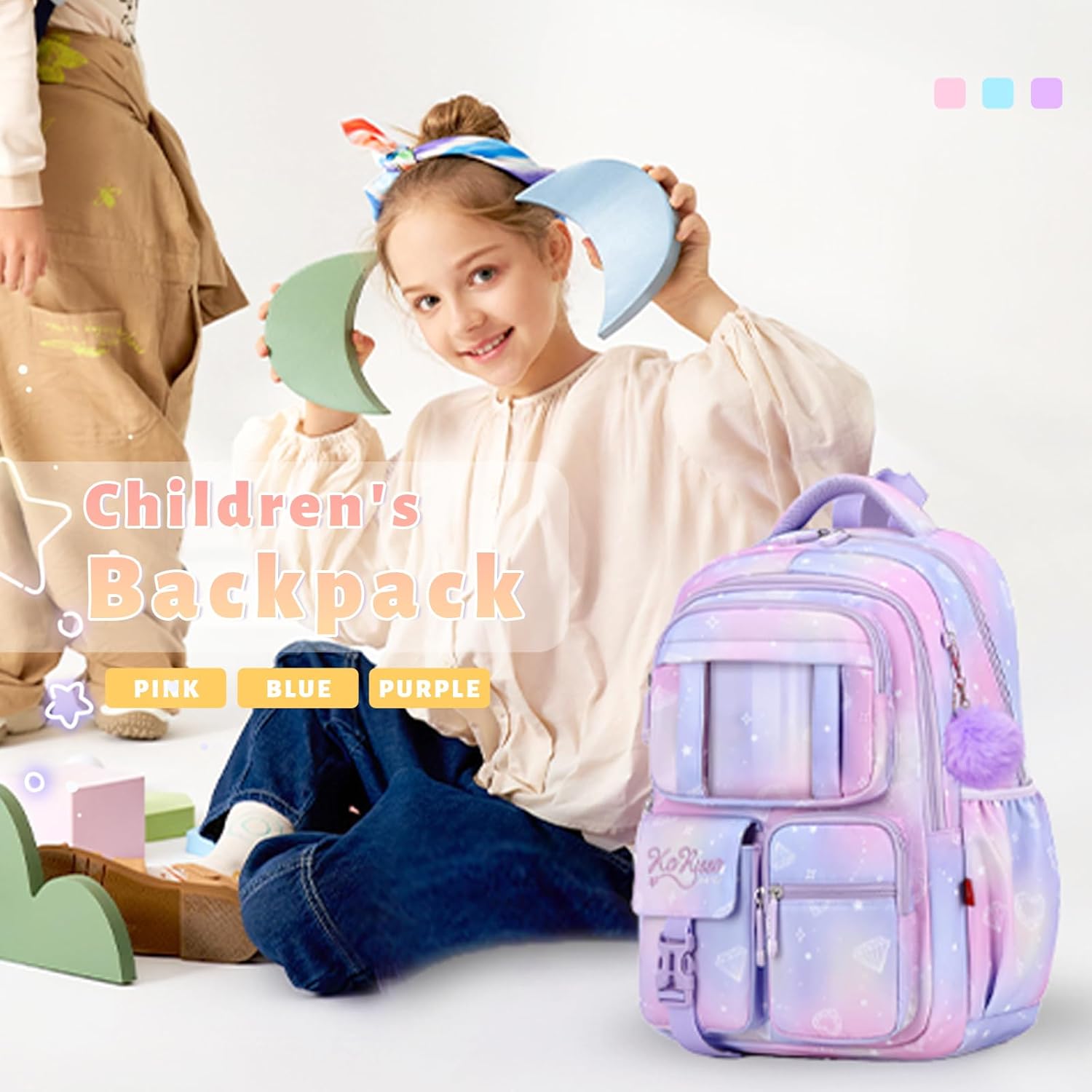 mygreen Kawaii Girls Backpack for School, Cute Teenage Multiple Pockets Backpack, Fashion Bookbag for Primary Elementary High School Purple - Image 2