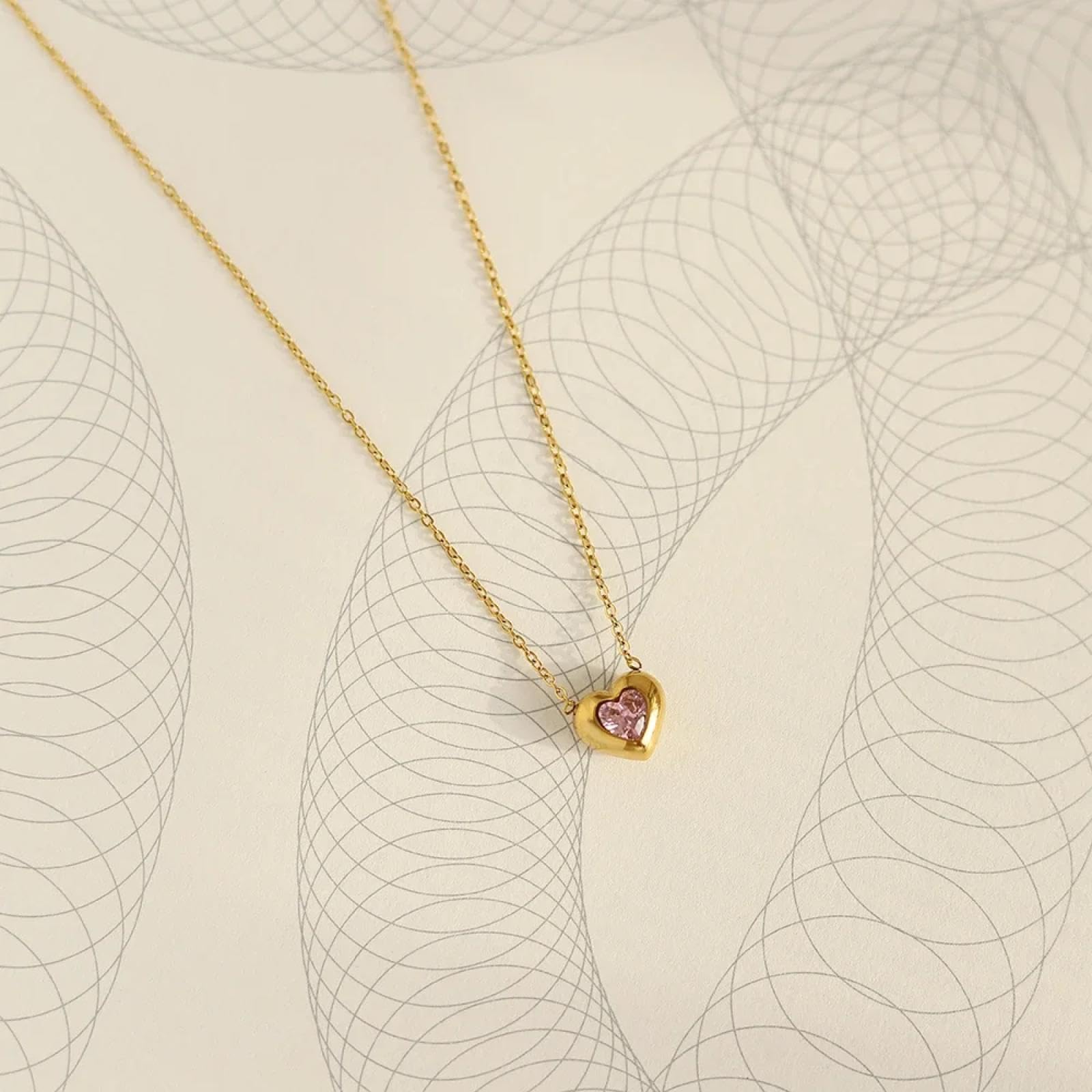 Mini collana con ciondolo a forma di cuore, rosa, grazioso, da donna, gioiello per amore