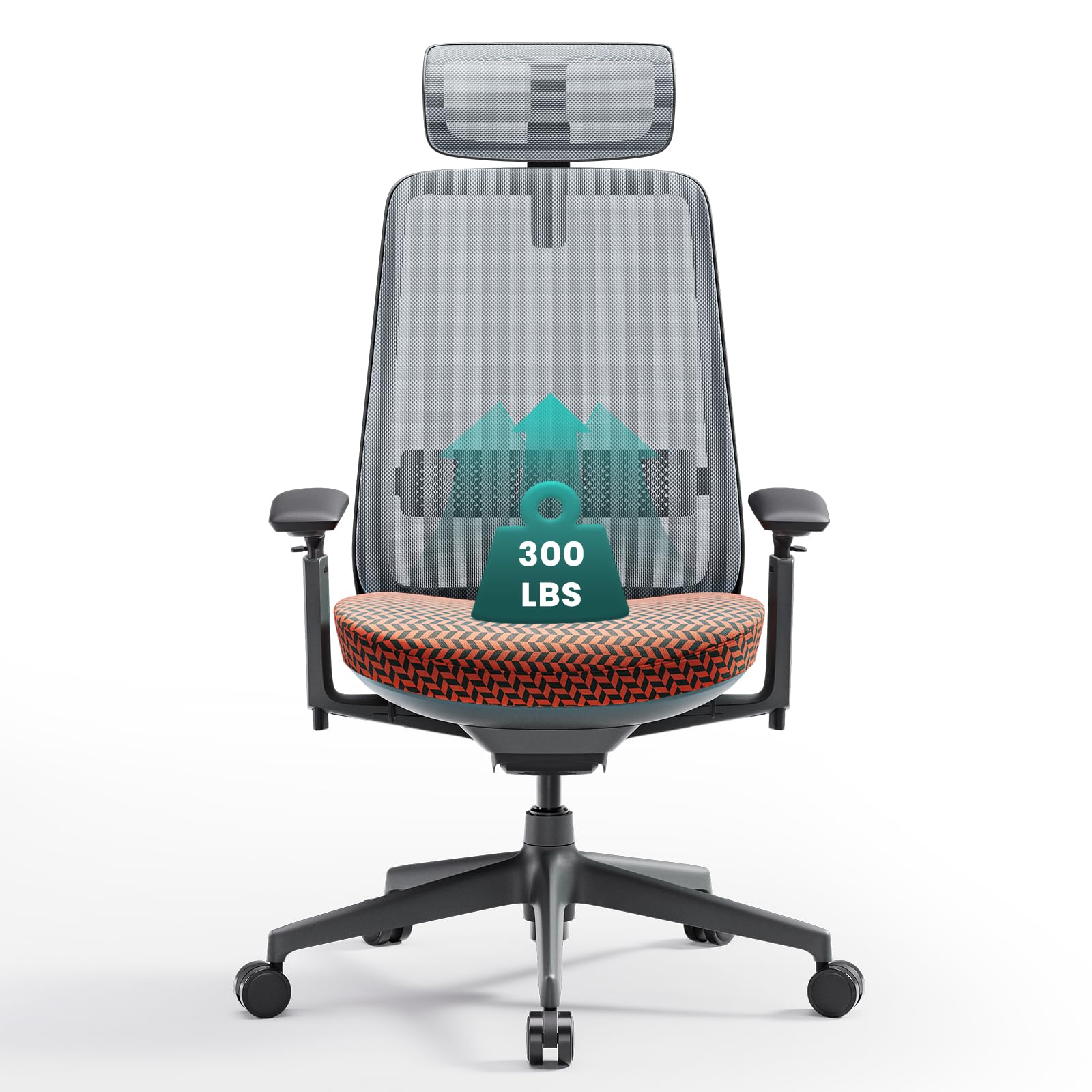 Ergonomic Office Chair, Mesh Office Chair, High Back Office Chair, Computer Executive Desk Chair, Office Chair Lumbar Support with Adjustable Headrest and 4D Arms, Slide Seat, Tilt Lock-Coral