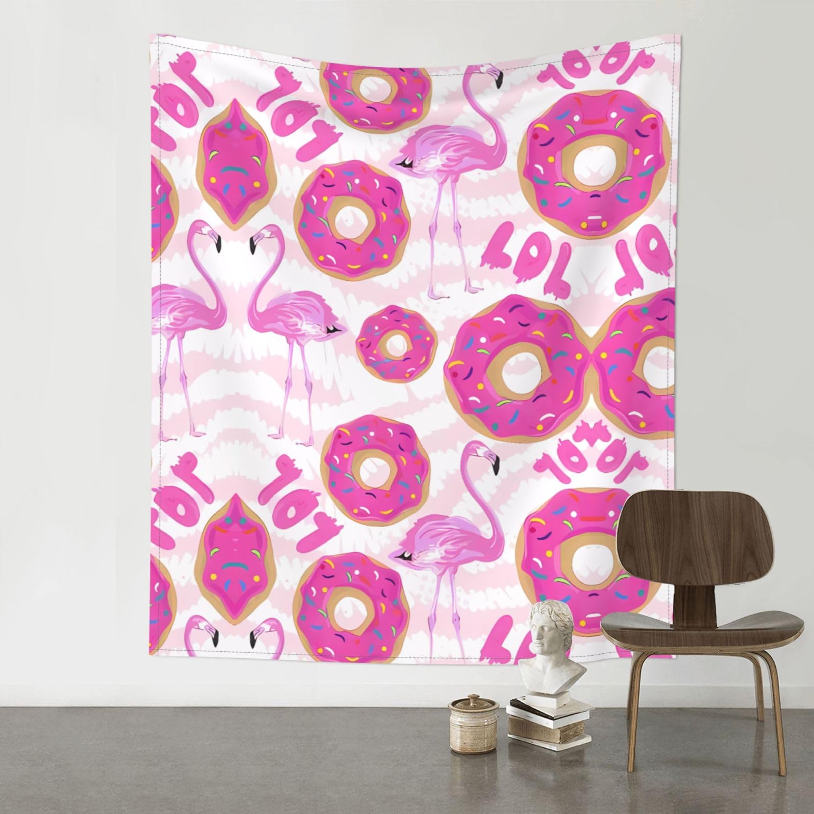 WHJSHOP Flamingo and donuts Prints Original Wall Tapestry 60x51in – Boho Throw Blanket for Dorm Decor, Beach Picnic, & Bedroom Layering