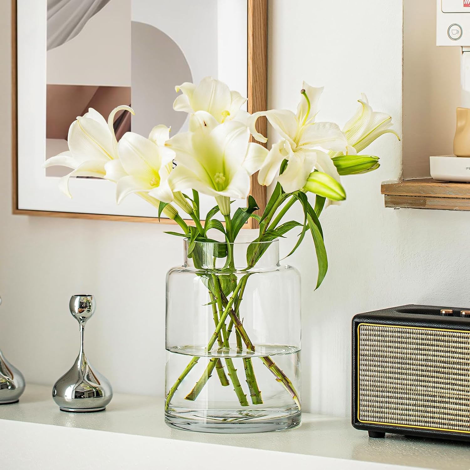 Clear Vases for Centerpieces, 9 Inch Large Glass Vase for Bouquet, Glasses Home Decor Modern Jarrones Decorativos for Wedding Living Room Dining Table Office - Image 2