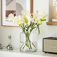 Vista 2 de Jarrones transparentes para centros de mesa, jarrón grande de vidrio de 9 pulgadas para ramo, cristalería, decoración del hogar moderna, jarrones