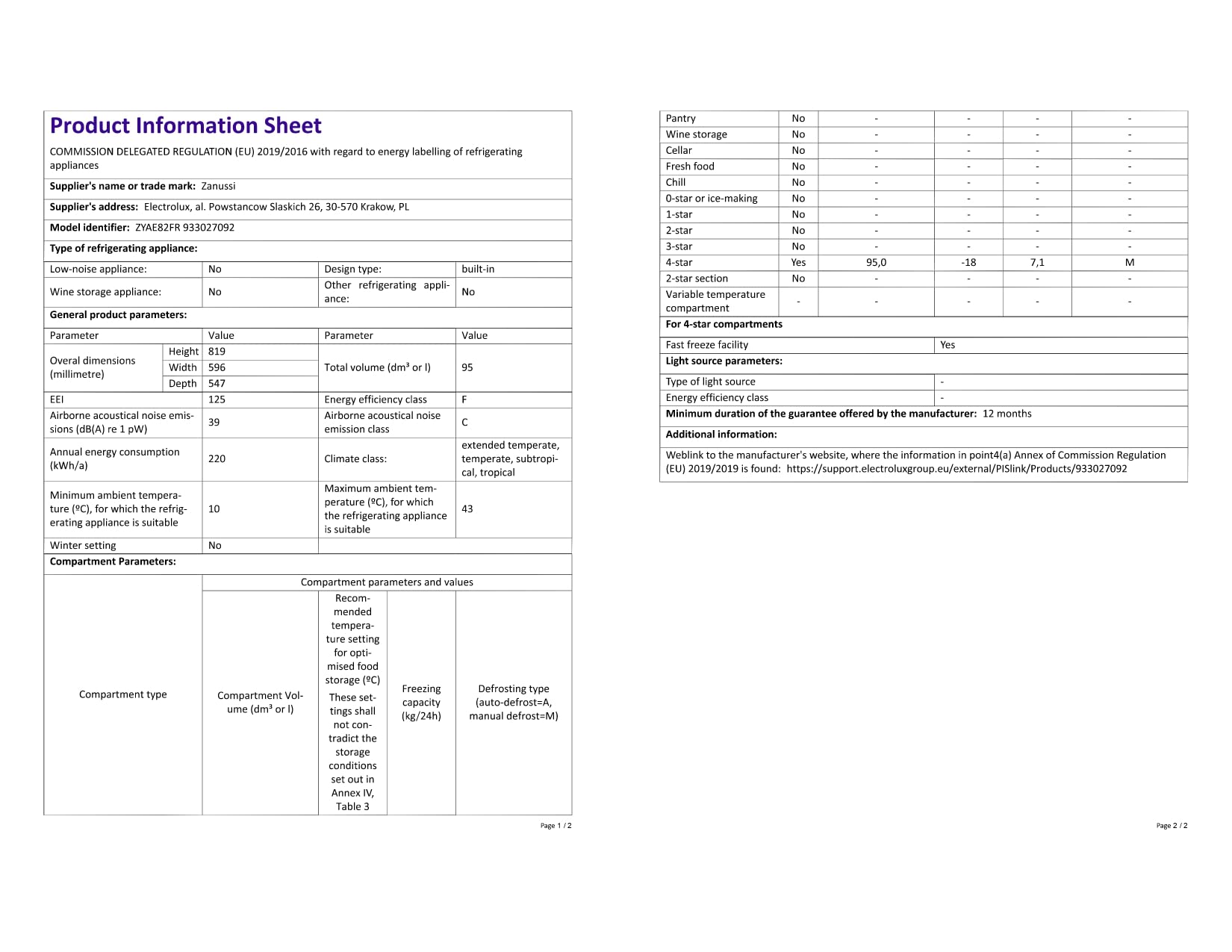 Zanussi Built in Freezer Amazon.co.uk Large Appliances